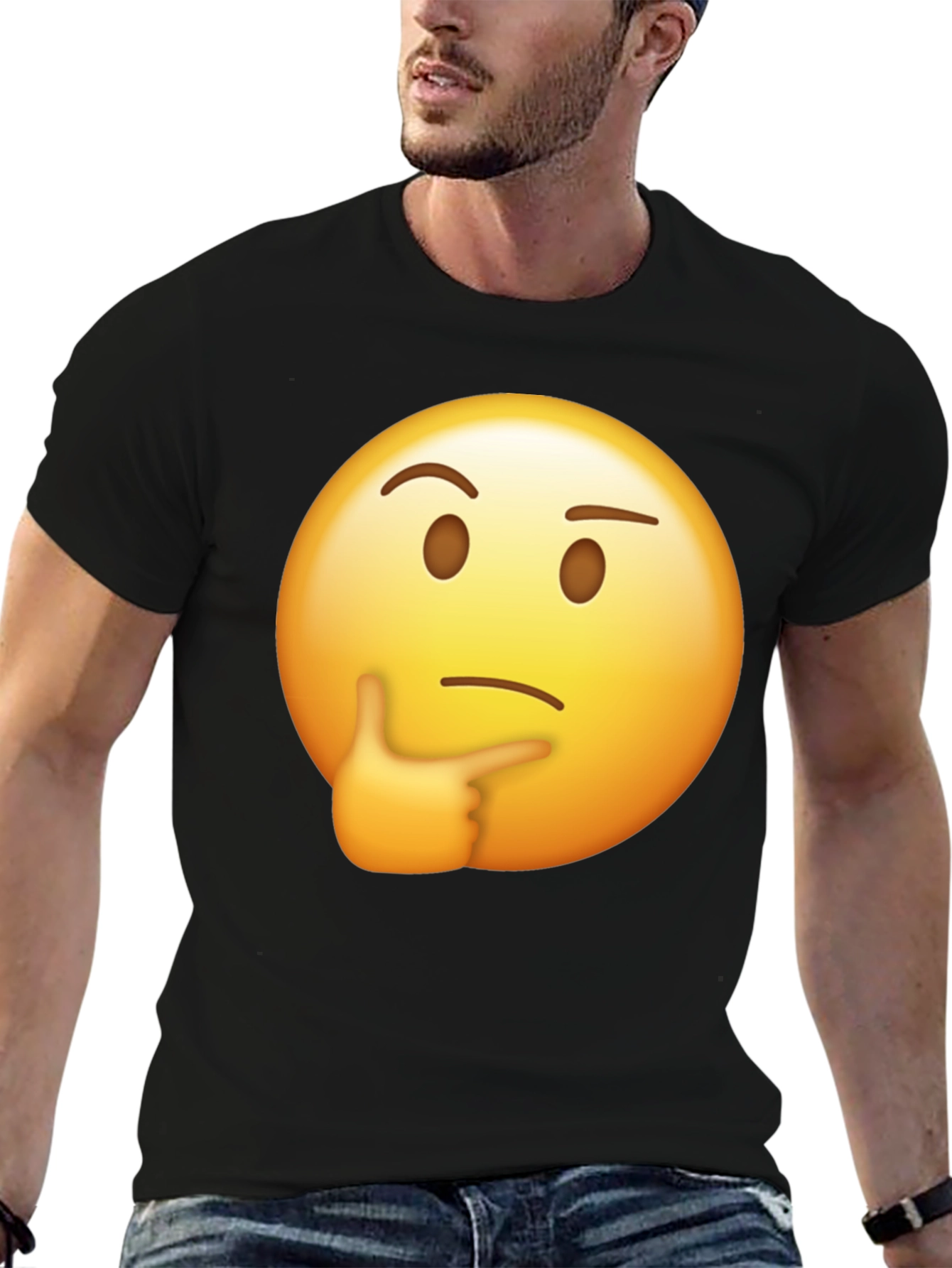 Black Thinking Emoji Graphic T-Shirt view 6