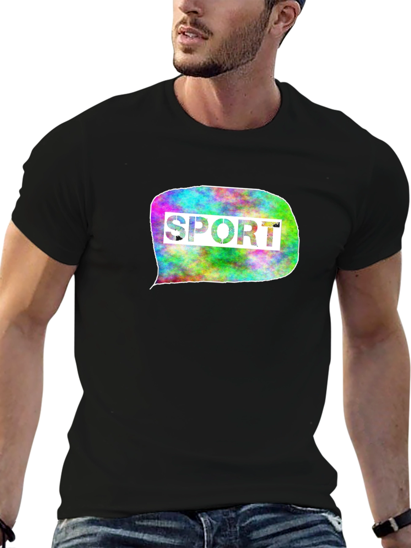 Men's Black T-Shirt with Sport Graphic - 6