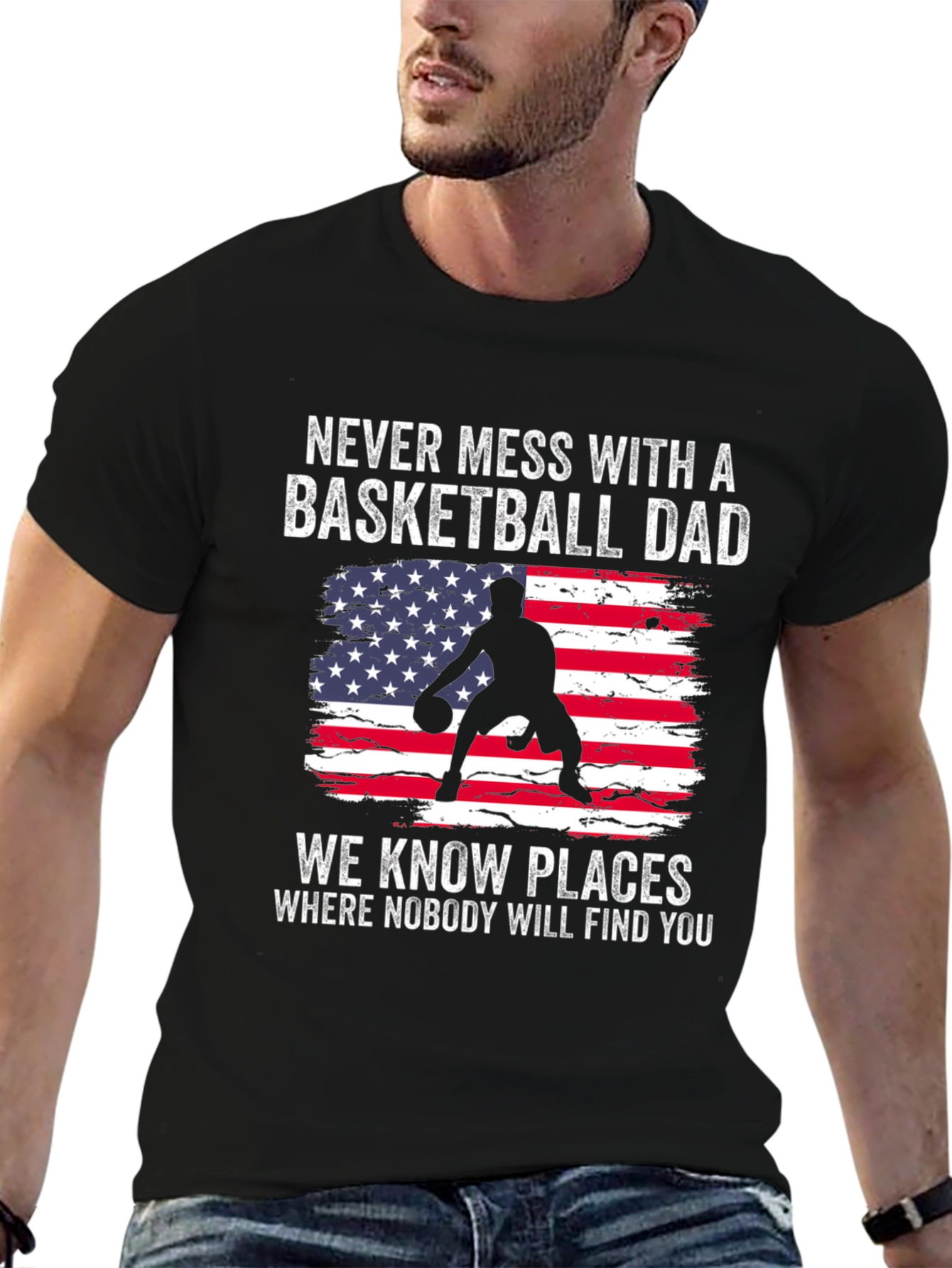 Black Basketball Dad T-Shirt - Patriotic USA Design view 6