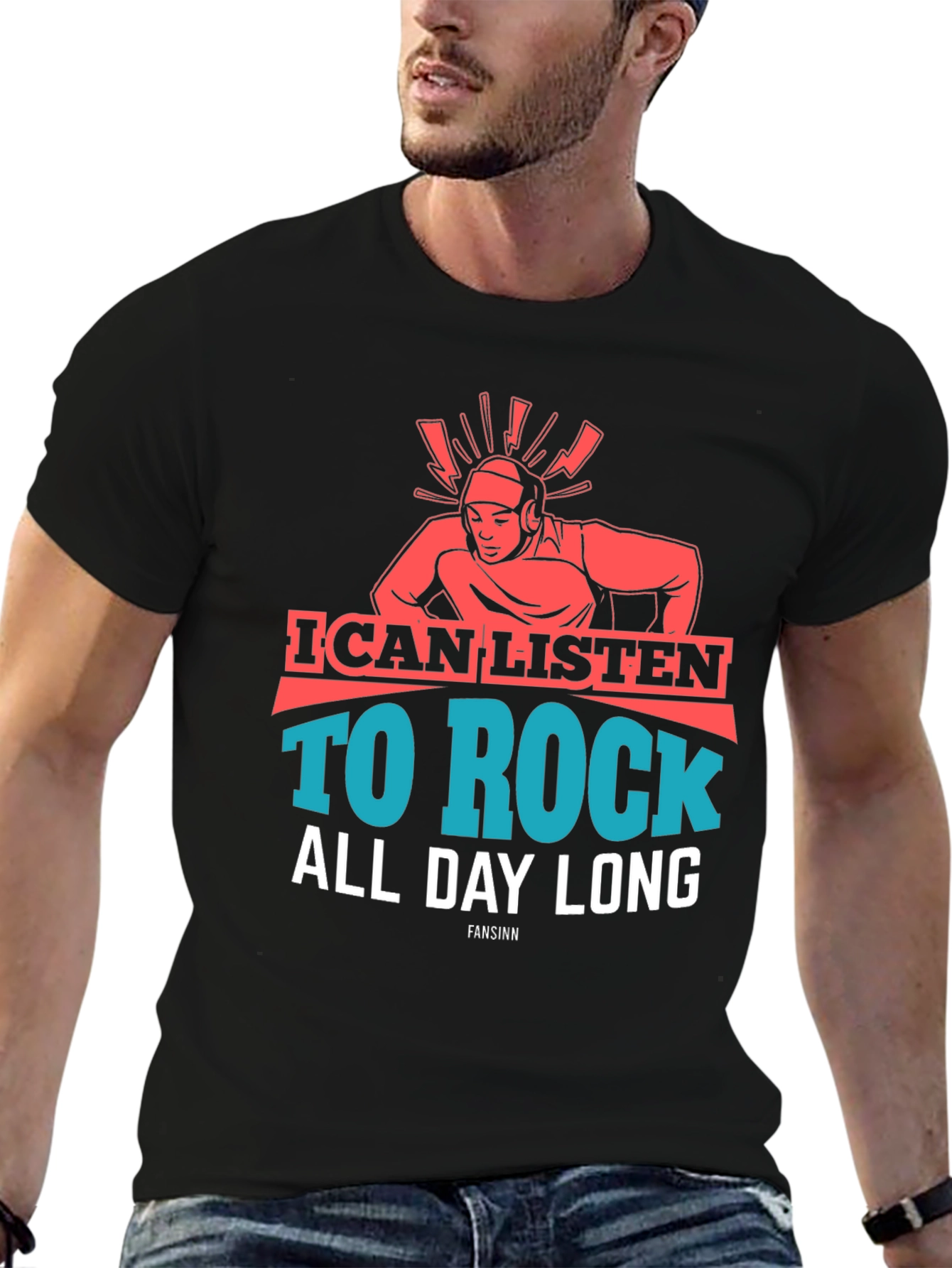 Black Rock Music Lover T-Shirt - I Can Listen All Day Long view 6