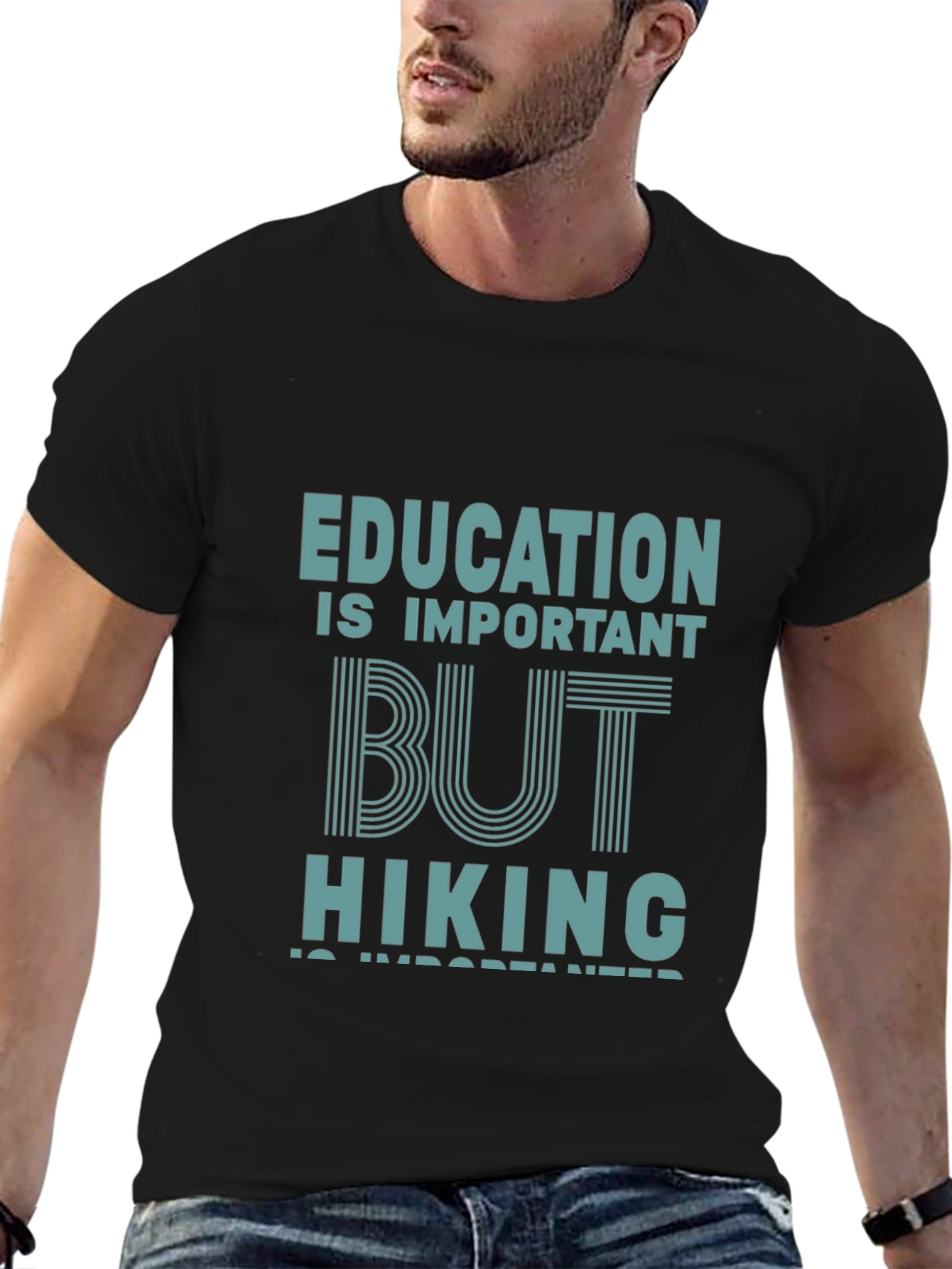 Black Education vs Hiking Tee - Mens Graphic Novelty T-Shirt view 6