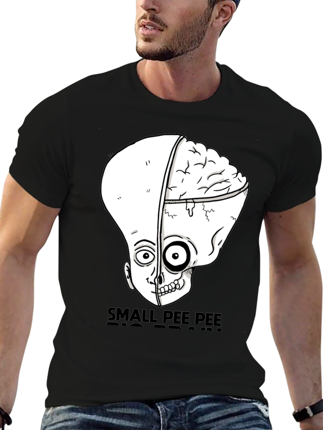 Black Small Pee Pee Big Brain Funny Graphic Tee view 6
