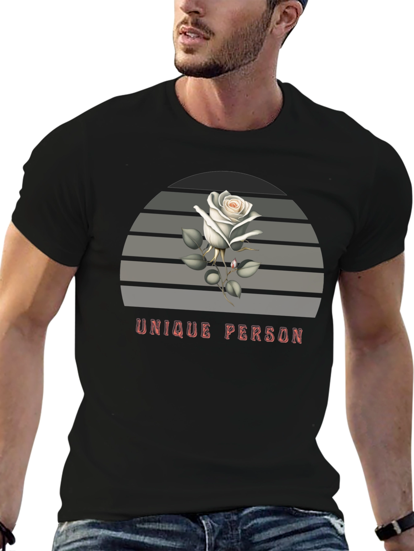 Black Unique Person Rose Graphic T-Shirt view 6