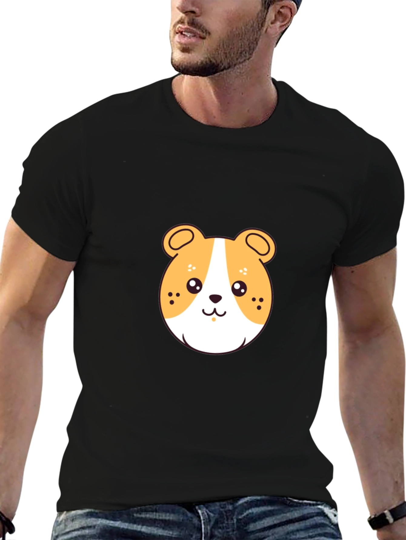 Black Cute Cartoon Hamster Graphic Tee view 6