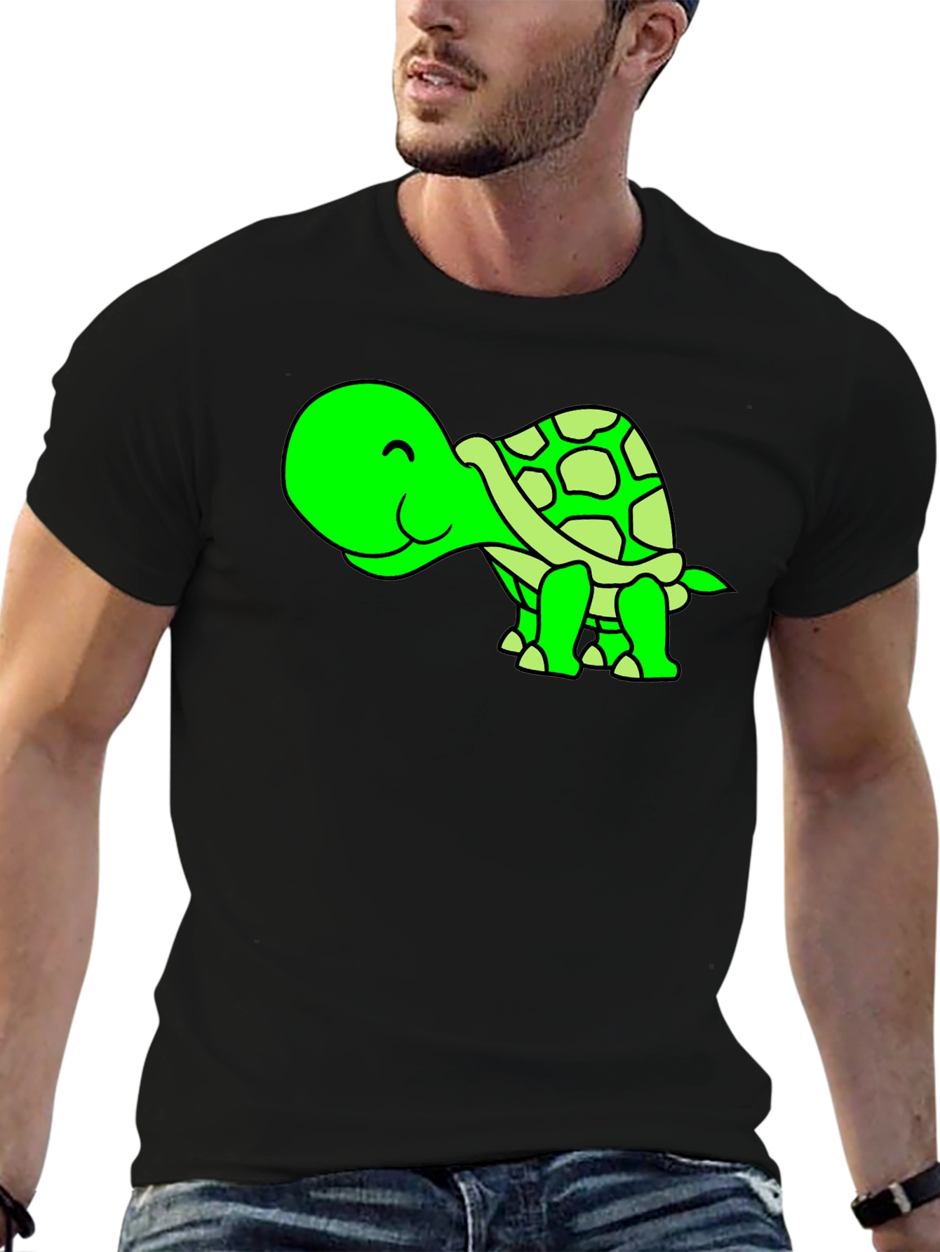 Black Cute Green Turtle Graphic Tee view 6