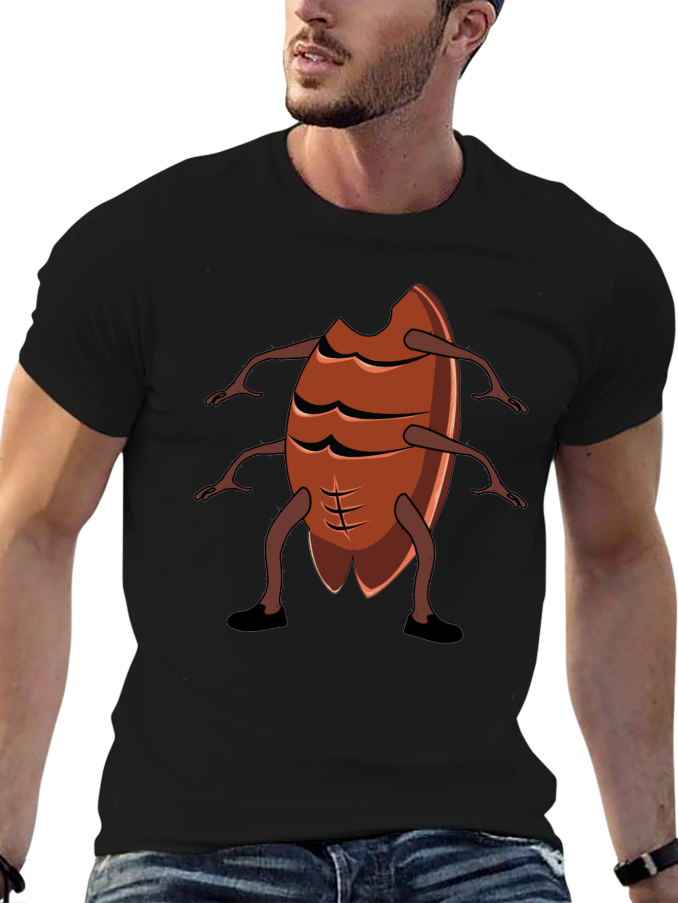 Black Cockroach Bodybuilder Graphic Tee - Funny Insect Gym Shirt view 6