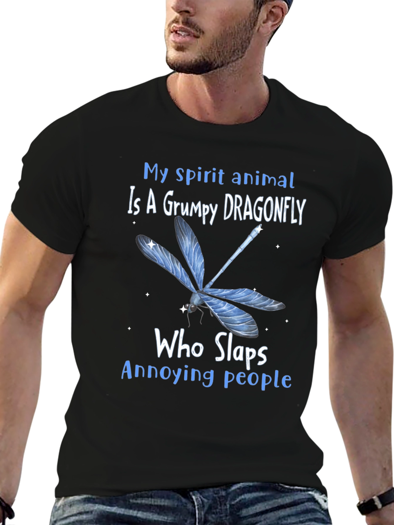 Black Grumpy Dragonfly T-Shirt: Slaps Annoying People Funny Tee view 6