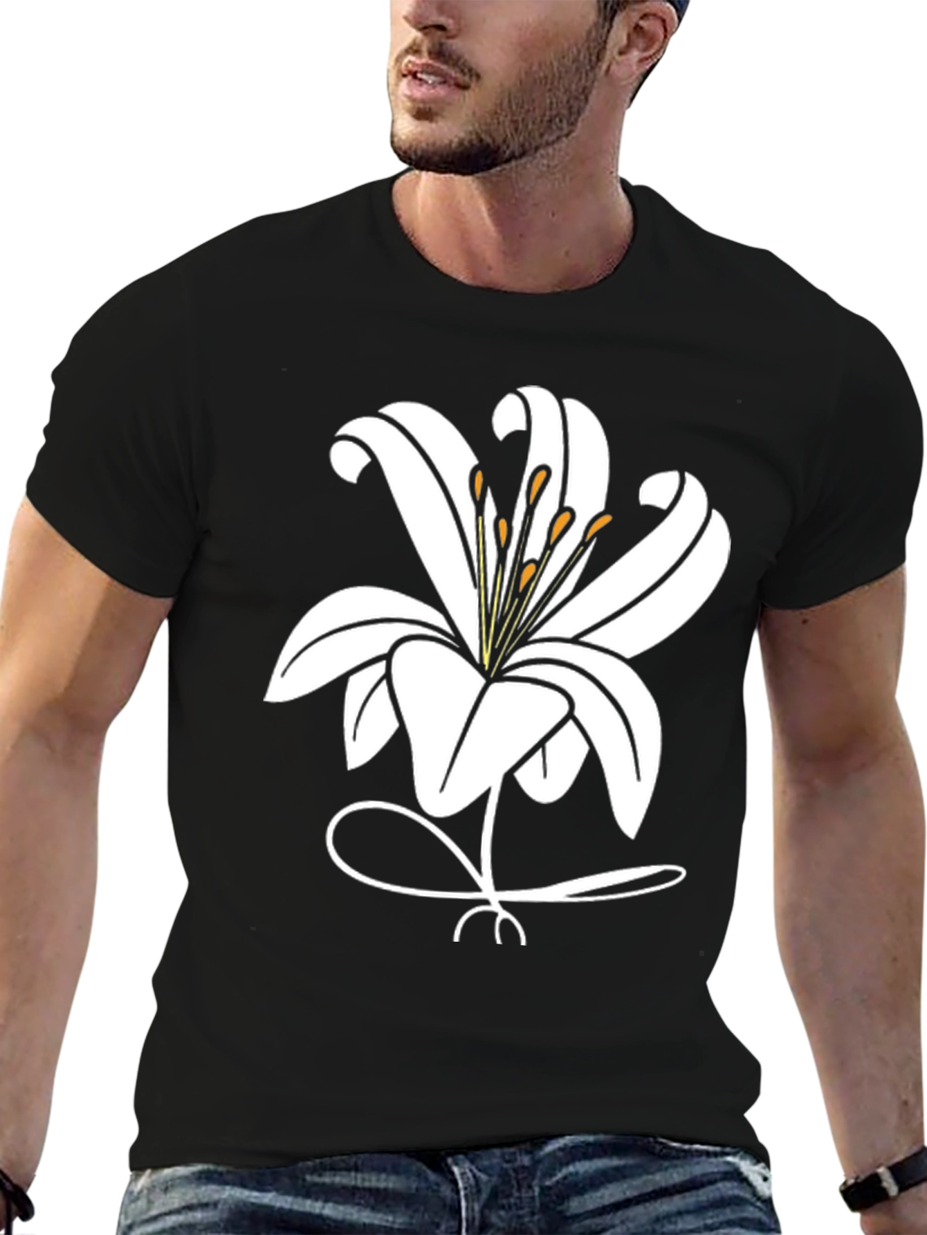 Black Lily Flower Graphic T-Shirt - Black Casual Tee view 6