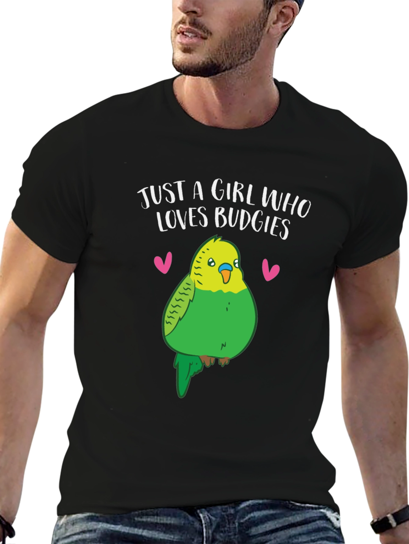 Black Just a Girl Who Loves Budgies T-Shirt - Bird Lover Tee view 6