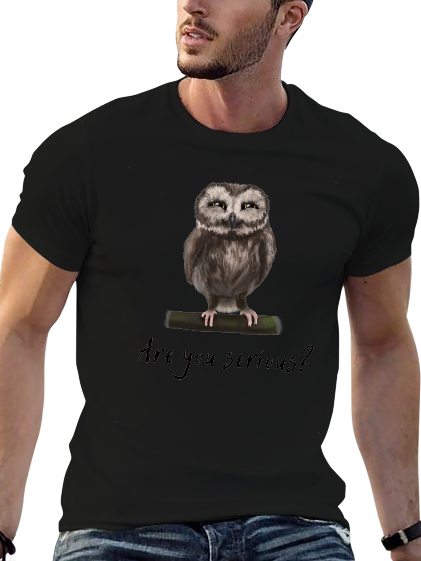 Black Funny Owl T-Shirt - Are You Serious? view 6