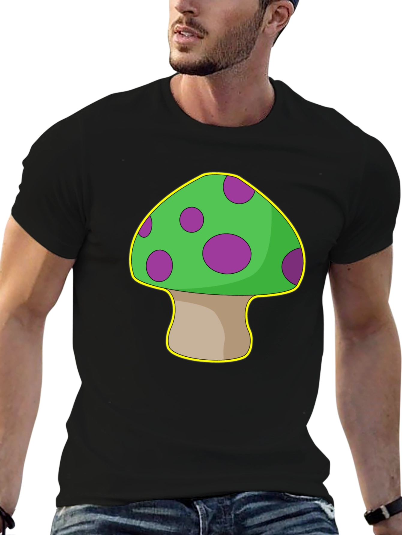 Black Mushroom Graphic T-Shirt - Quirky & Fun Design view 6