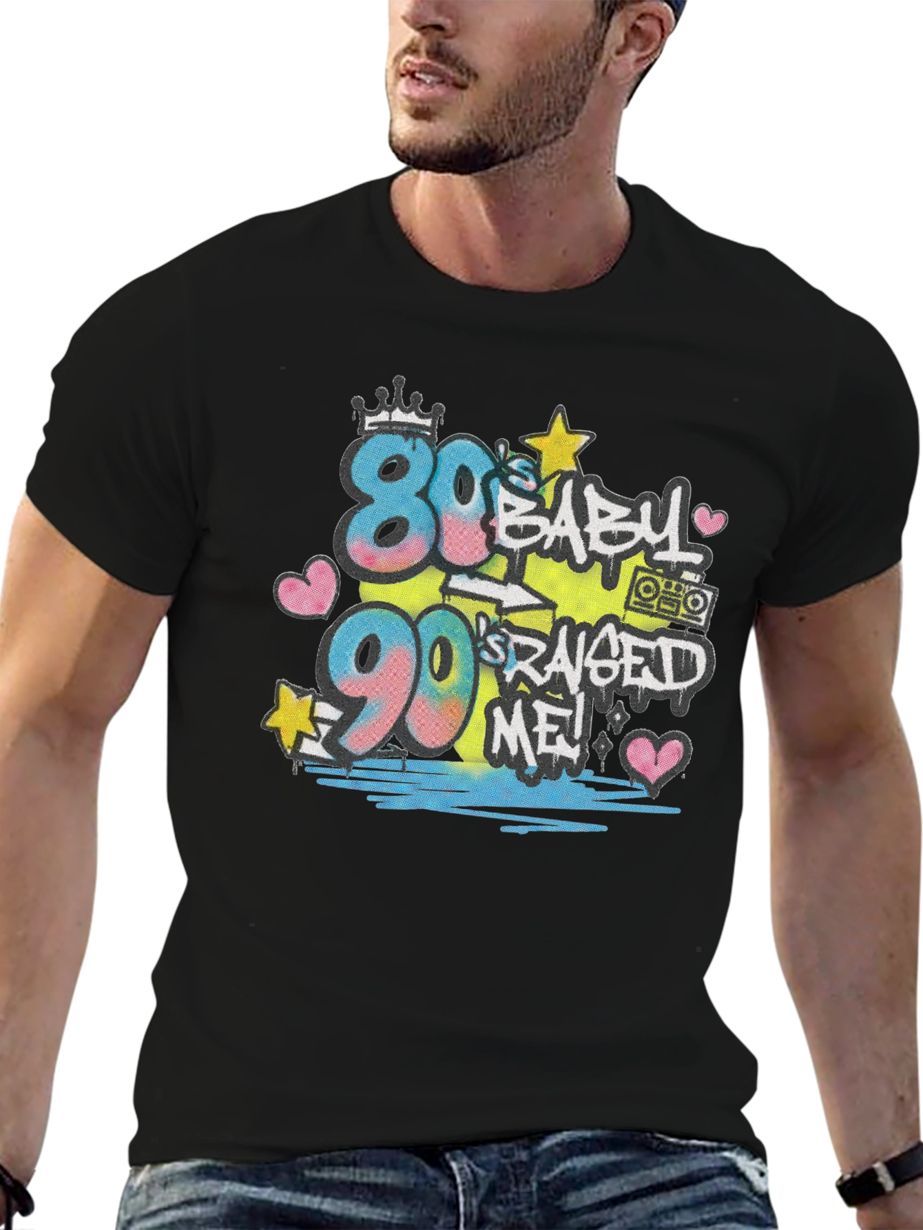 Black 80s Baby 90s Raised Me T-Shirt view 6