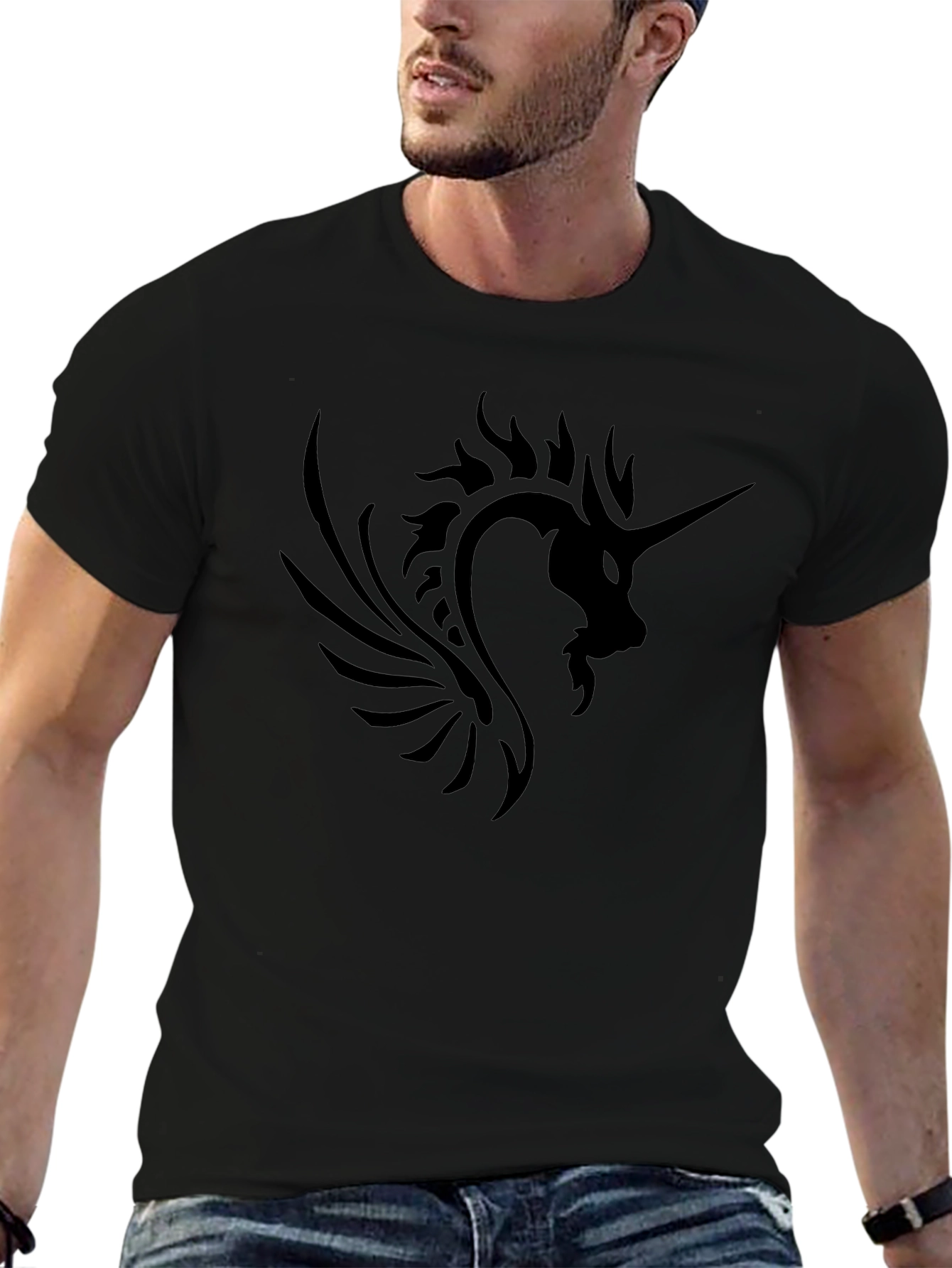 Black Men's Black Unicorn Graphic T-Shirt view 6