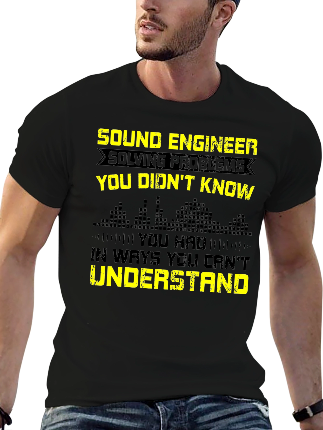 Black Sound Engineer Funny Graphic Tee - Black view 6