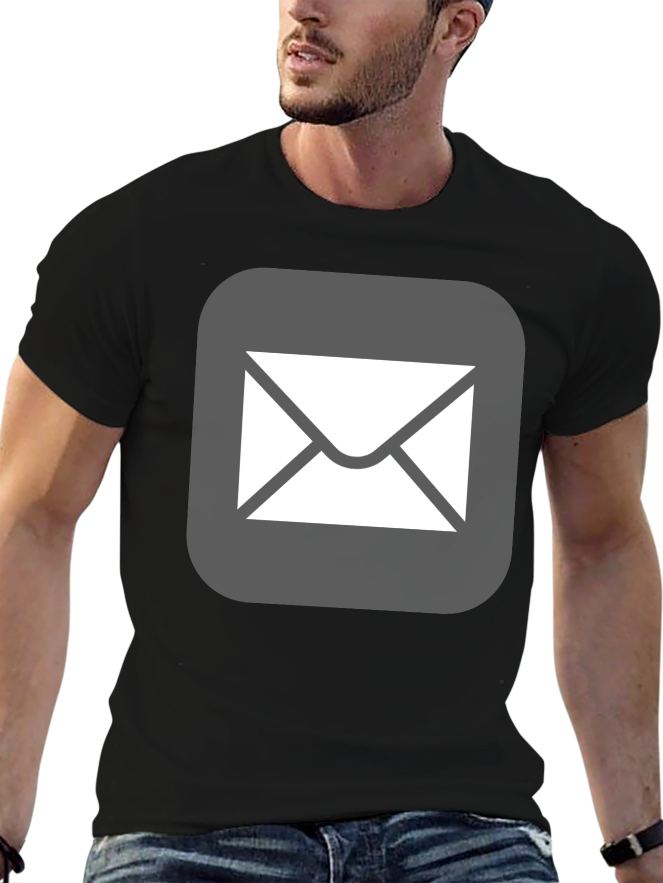 Black Men's Black T-Shirt with Email Icon view 6