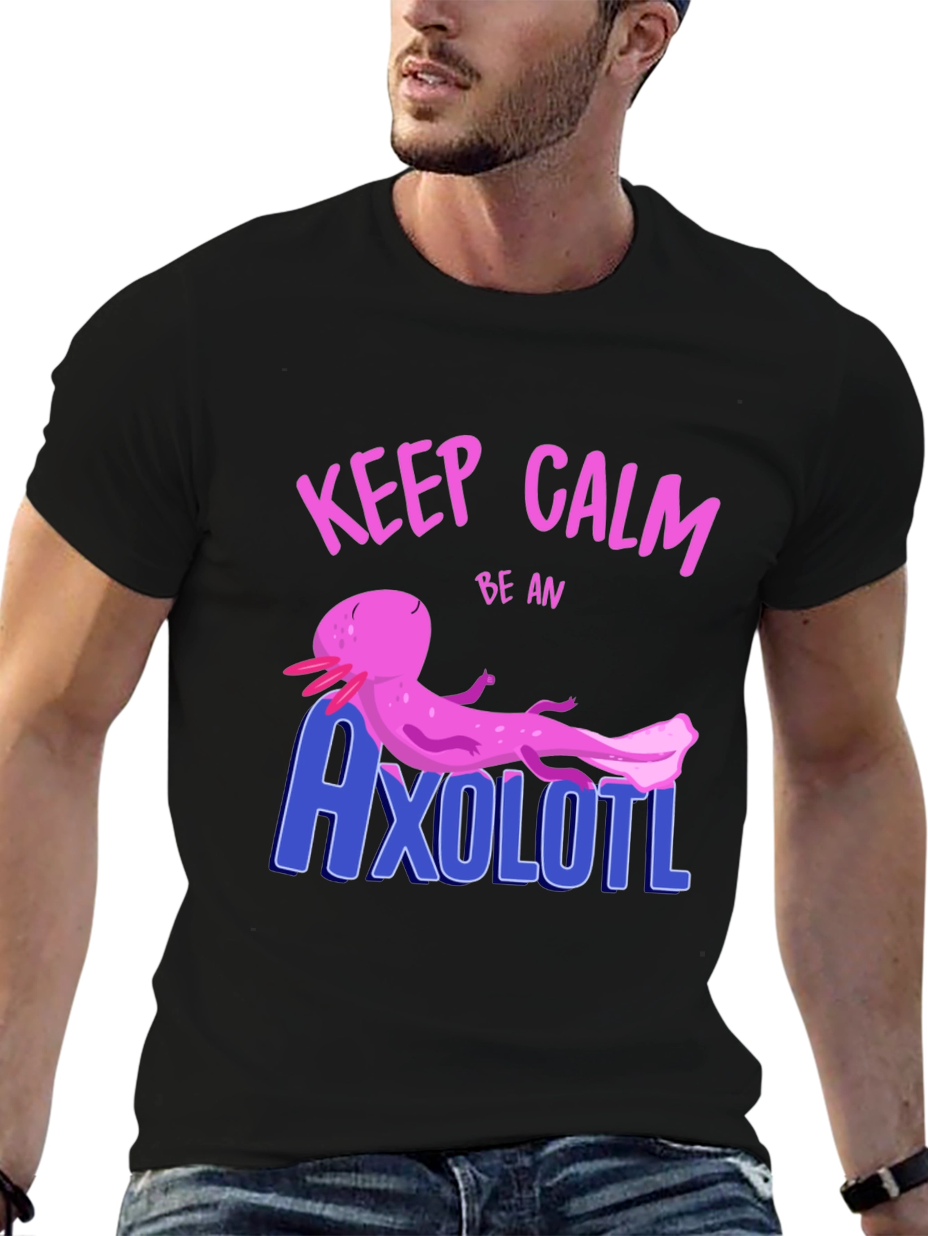 Black Keep Calm Be An Axolotl Graphic T-Shirt view 6
