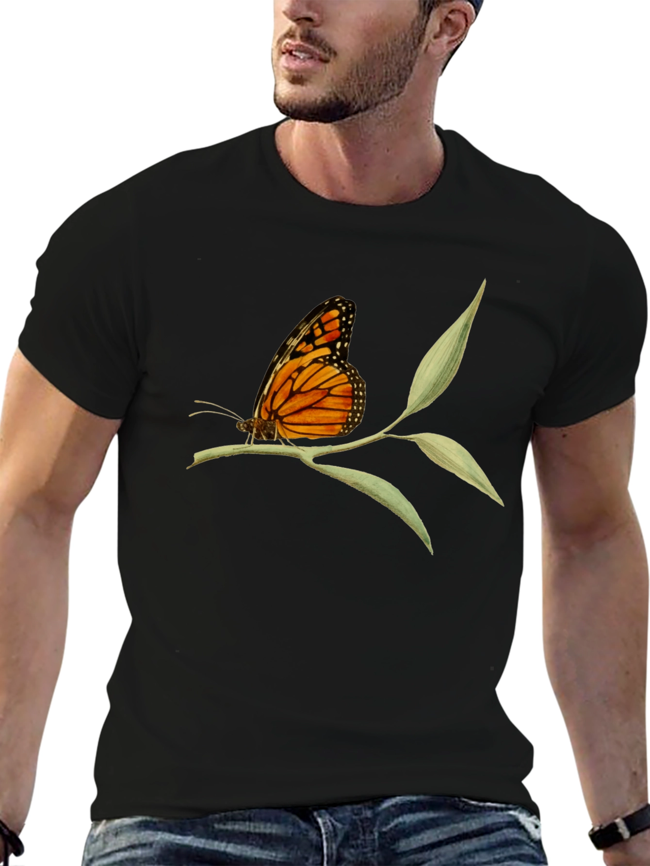 Black Butterfly on Branch Graphic Tee view 6
