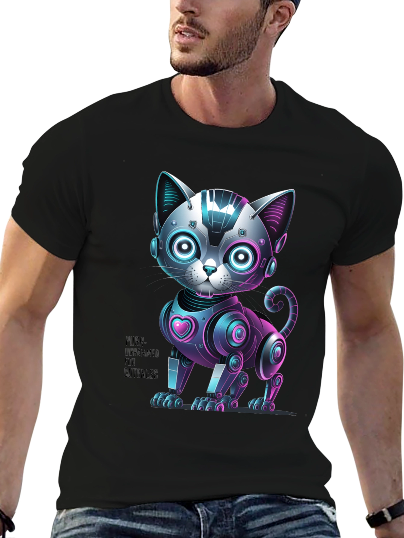 Black Robo Cat T-Shirt - Purr-ogrammer for Cuteness view 6