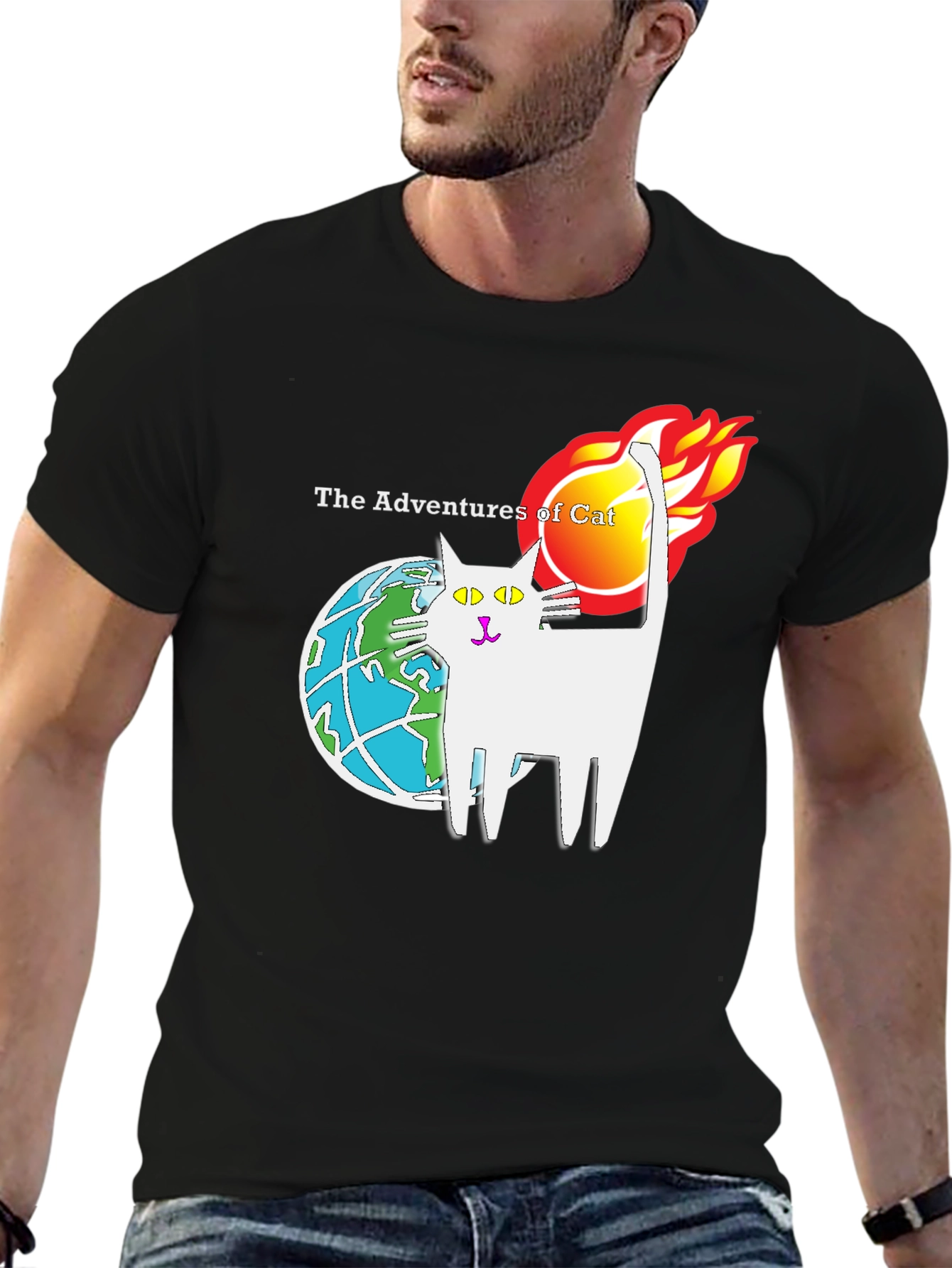 Black Adventures of Cat Graphic Tee view 6
