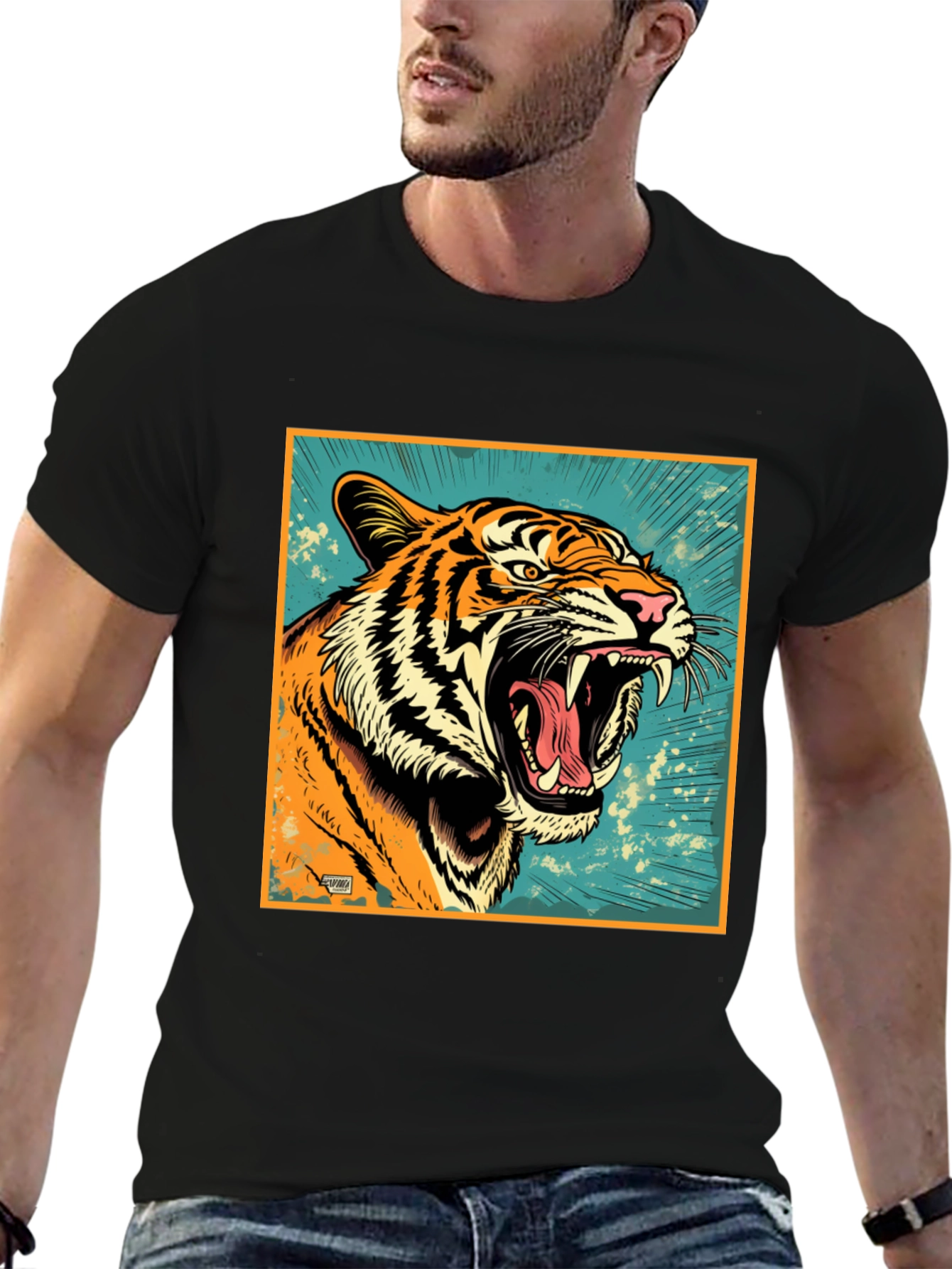 Black Roaring Tiger Graphic Tee - Bold Black T-Shirt view 6