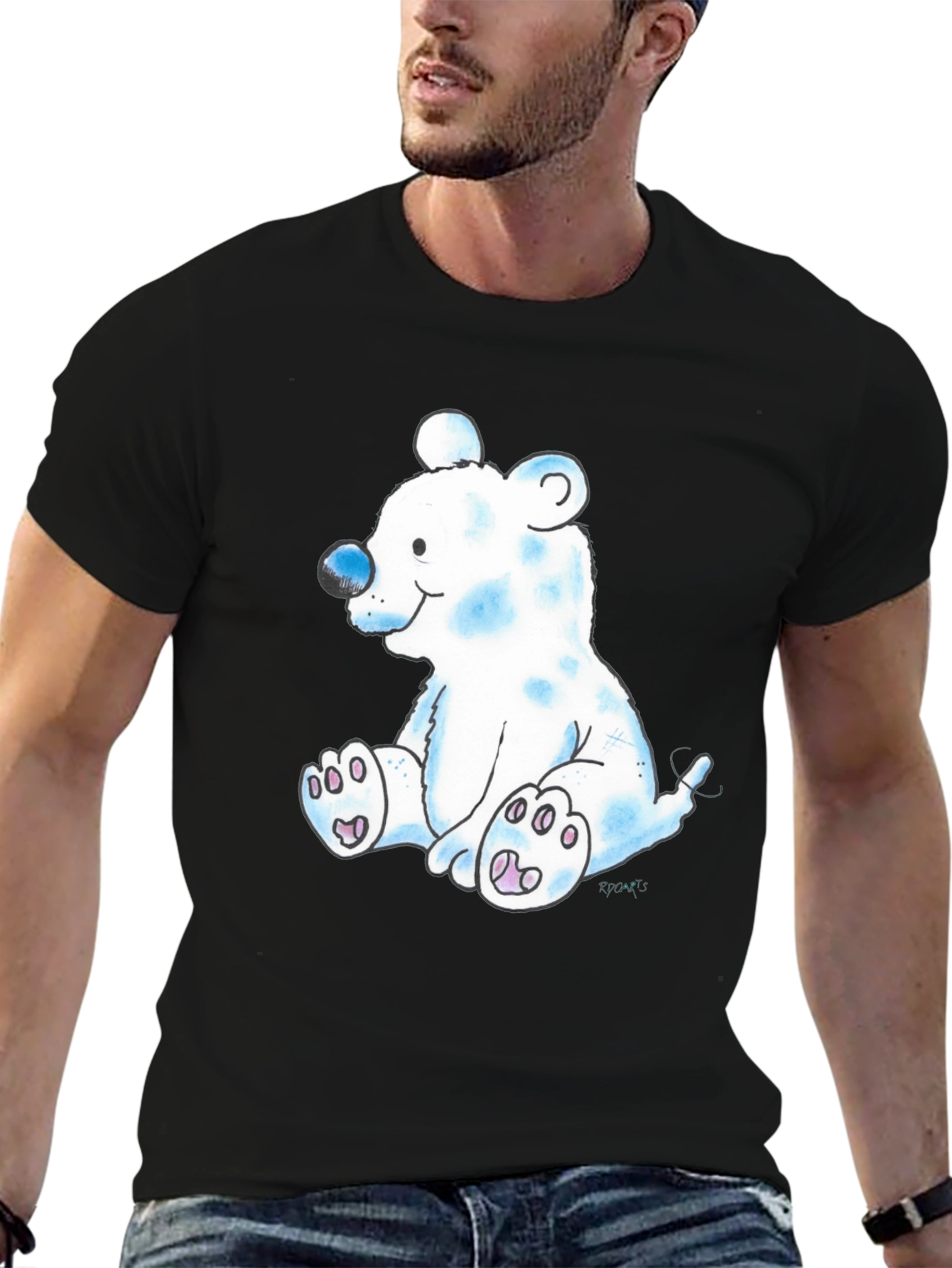 Black Cute Cartoon Bear Black T-Shirt view 6