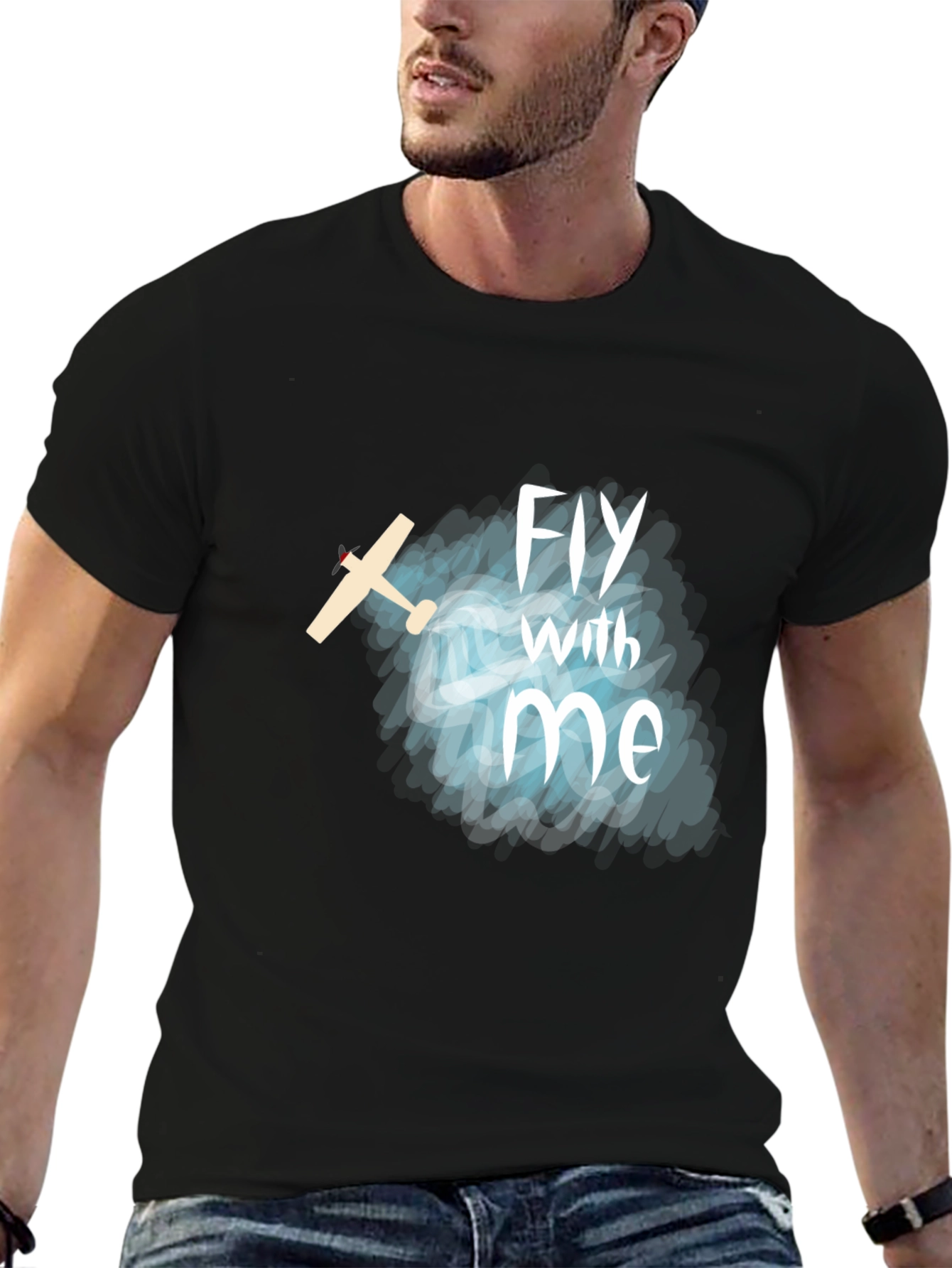 Black Fly With Me T-Shirt - Airplane Graphic Tee view 6