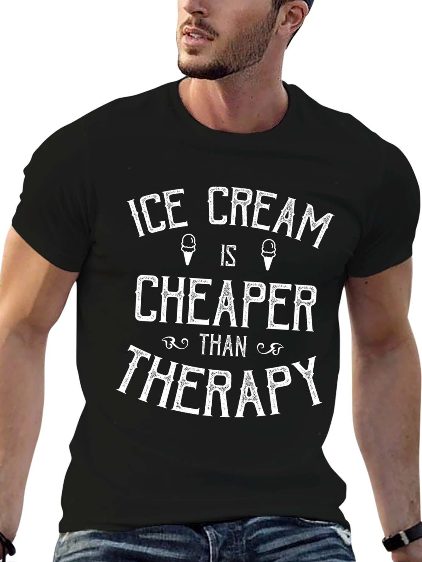 Black Ice Cream Cheaper Than Therapy Black T-Shirt view 6