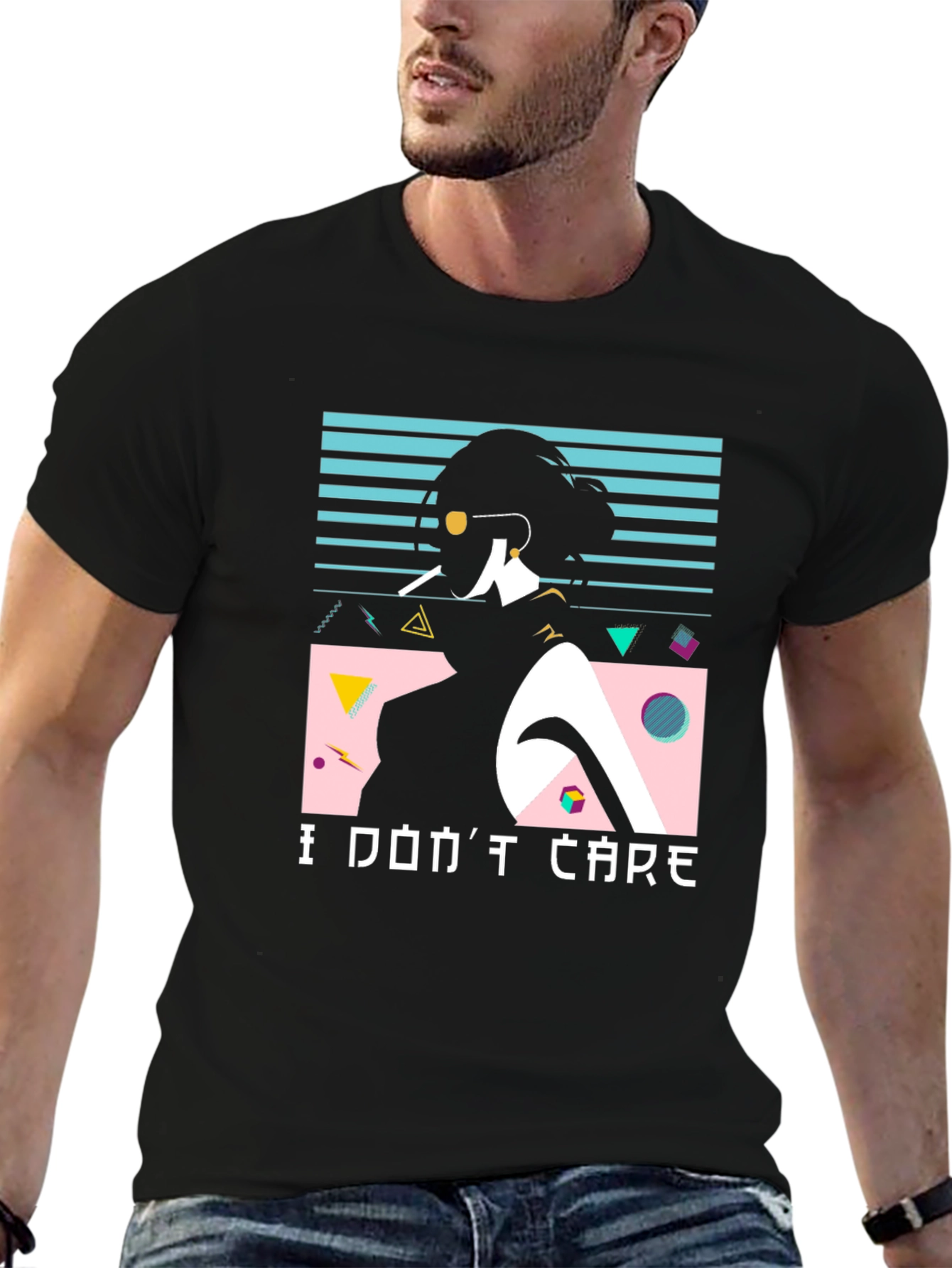 Black Retro "I Don't Care" Graphic Tee view 6