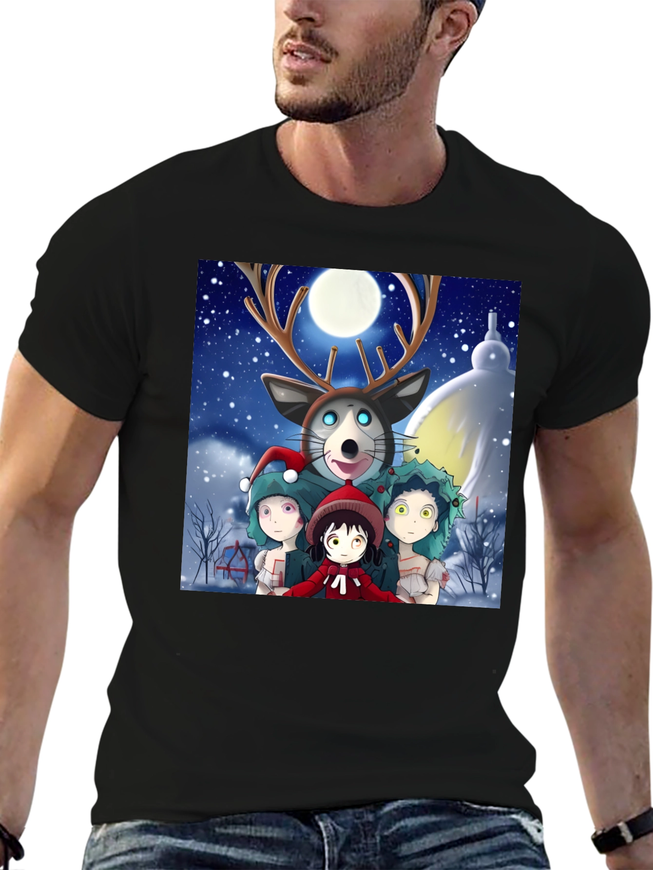 Black Anime Winter Wonderland T-Shirt view 6
