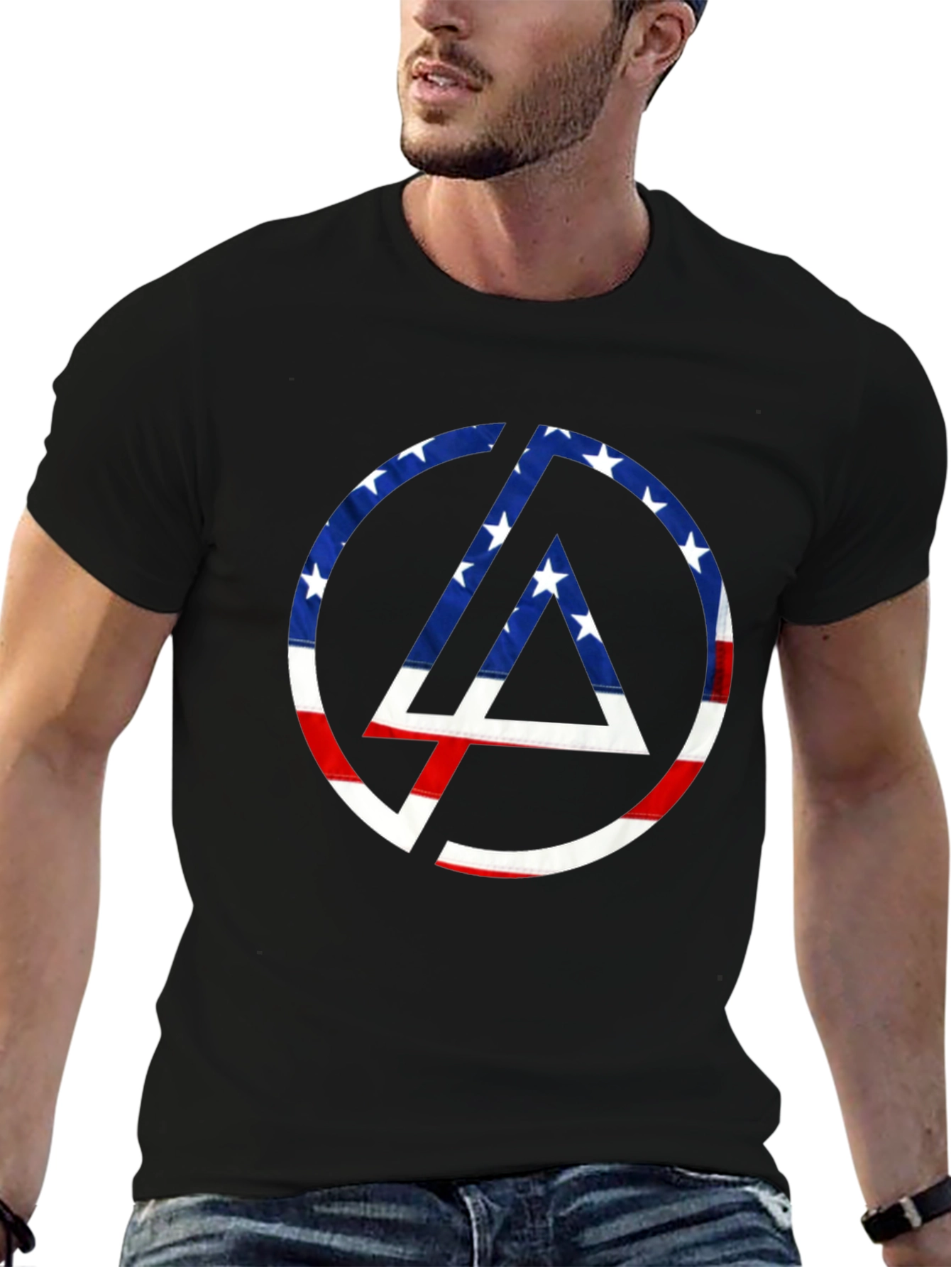 Black American Flag Circle Logo T-Shirt view 6