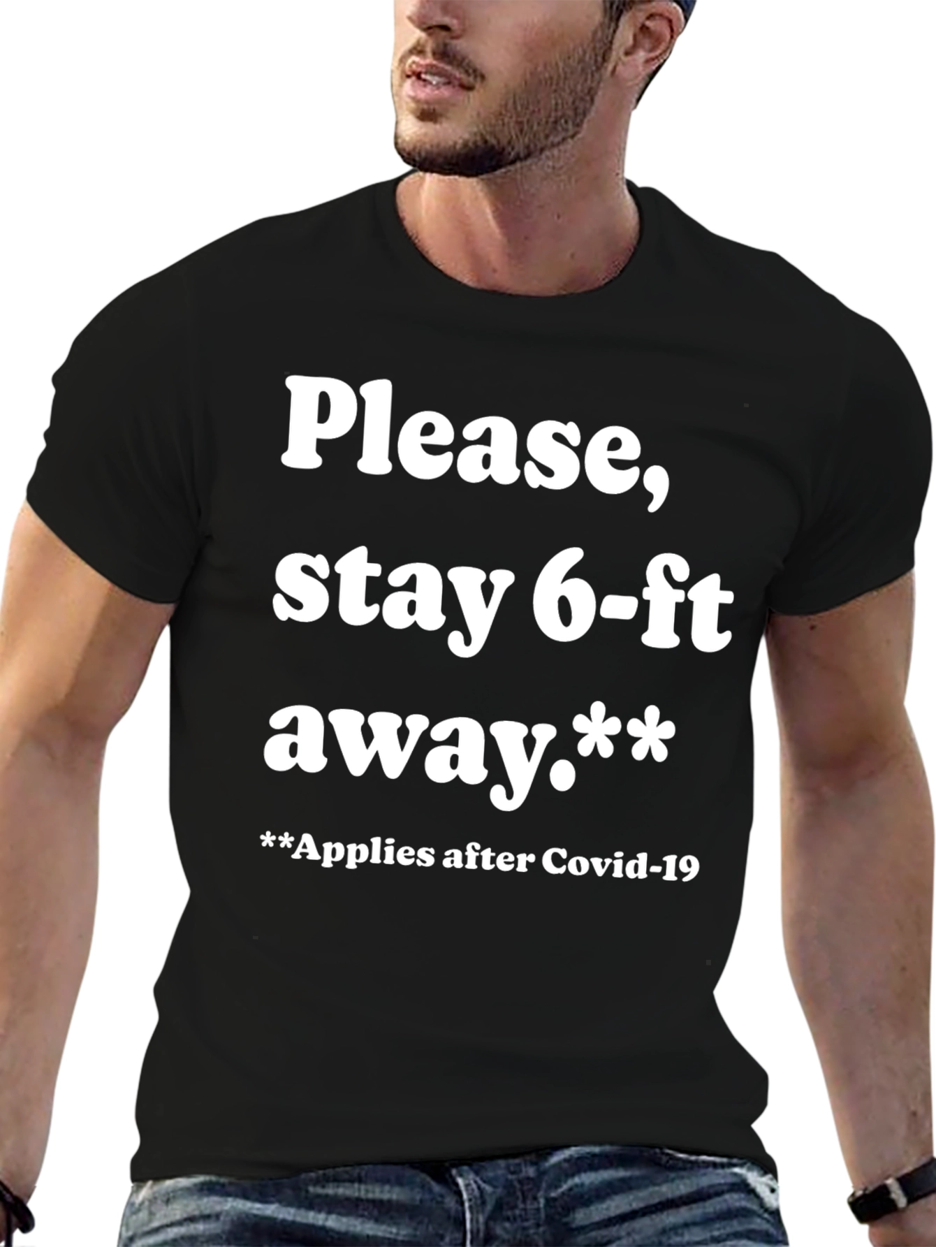 Black Funny "Stay 6-ft Away" Graphic Tee view 6