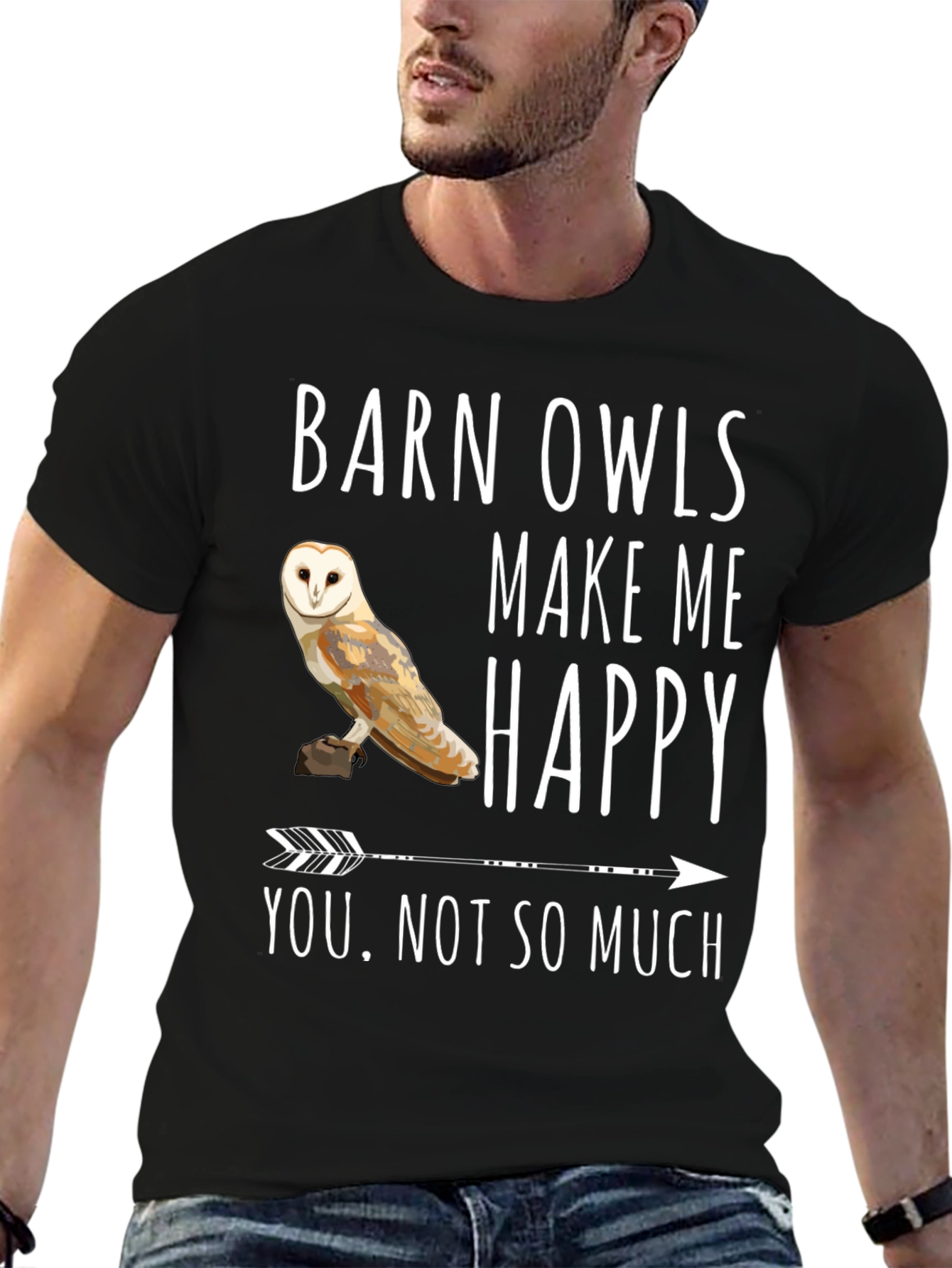 Black Barn Owl T-Shirt - Owls Make Me Happy Tee view 6