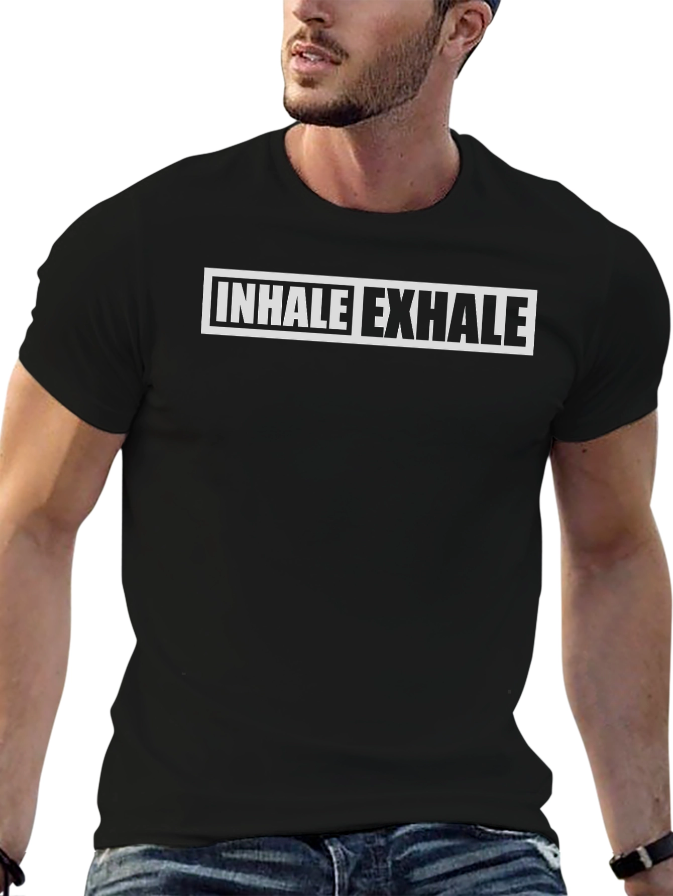 Black Inhale Exhale Graphic Tee - Casual Cotton Comfort view 6