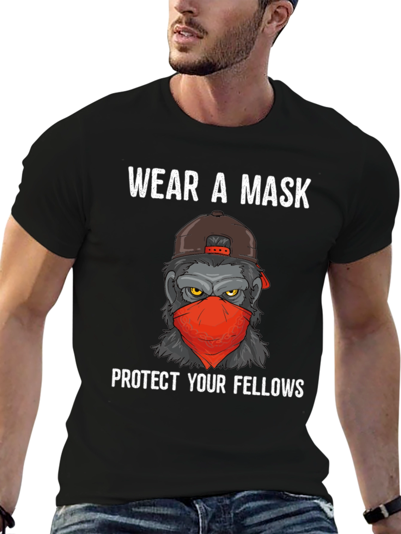 Black Wear A Mask Gorilla T-Shirt view 6