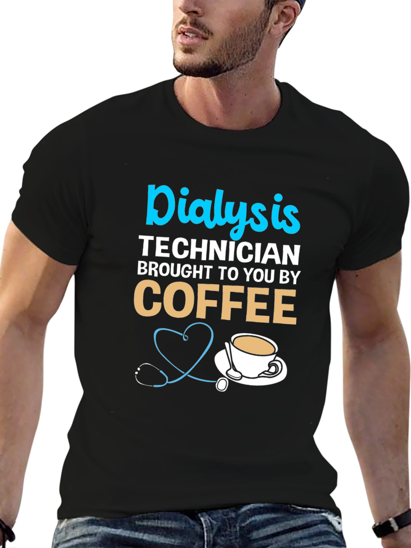 Black Dialysis Technician Coffee T-Shirt view 6