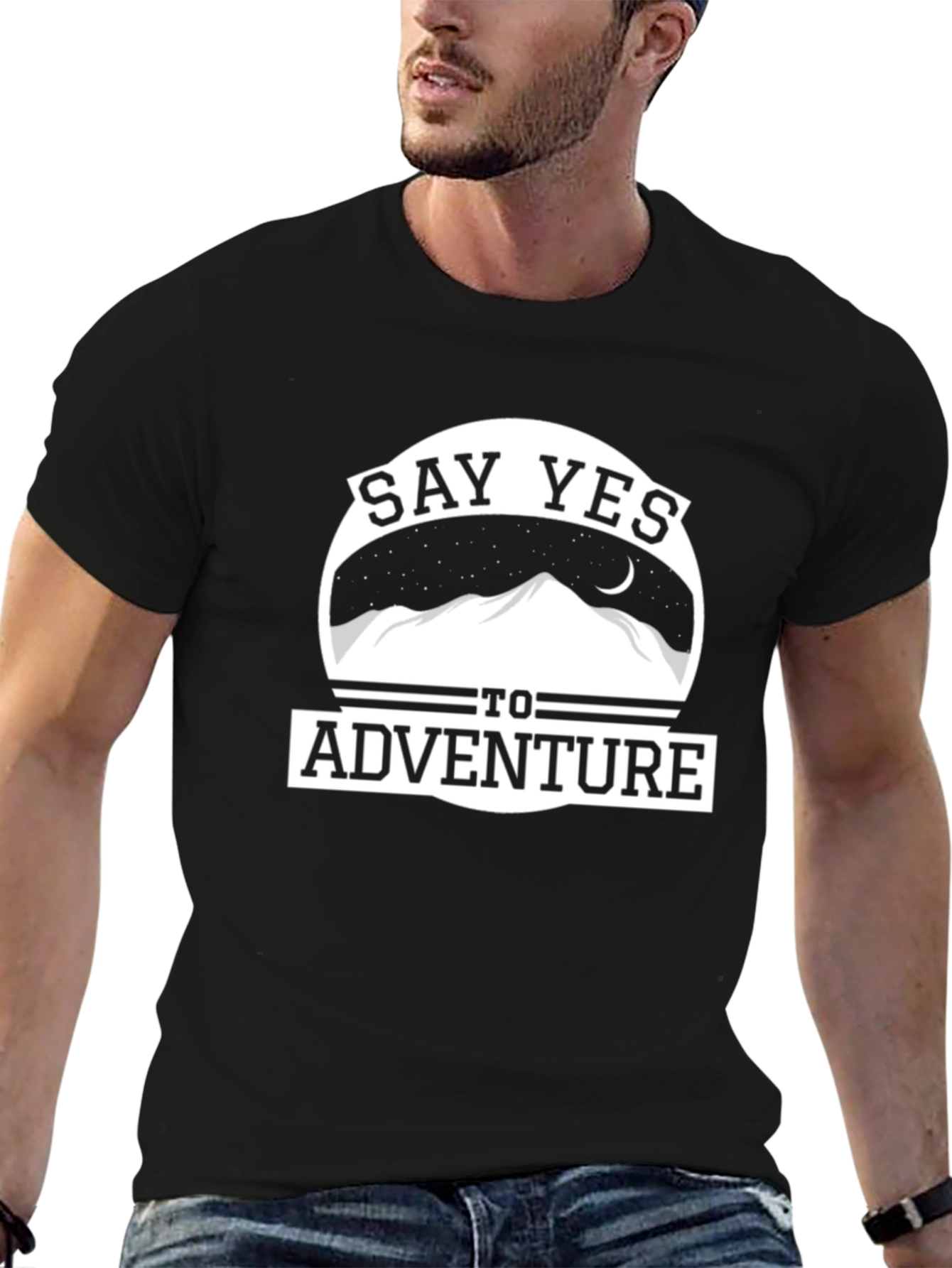 Black Say Yes to Adventure Graphic Tee - Black Cotton T-Shirt view 6