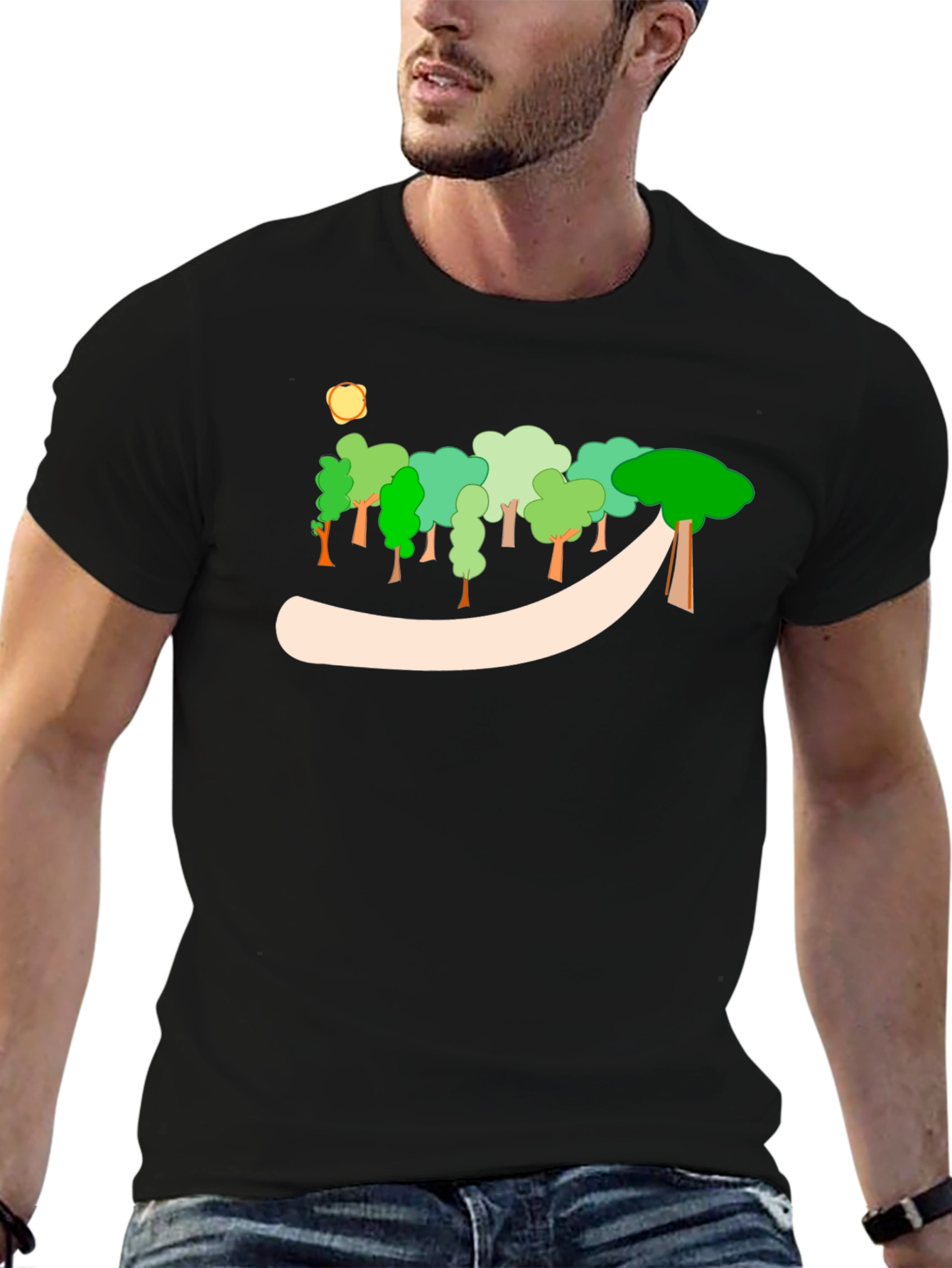 Black Cartoon Forest Graphic Tee view 6