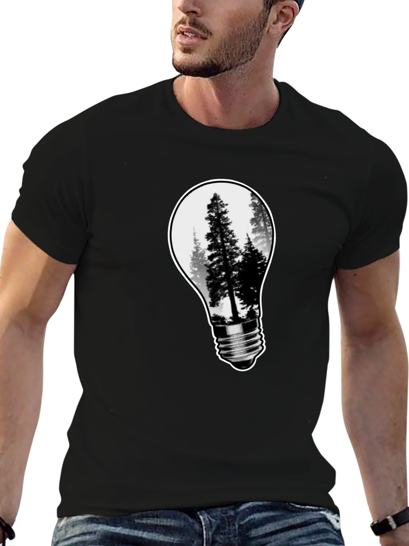 Black Nature Bulb Men's Black Graphic Tee view 6