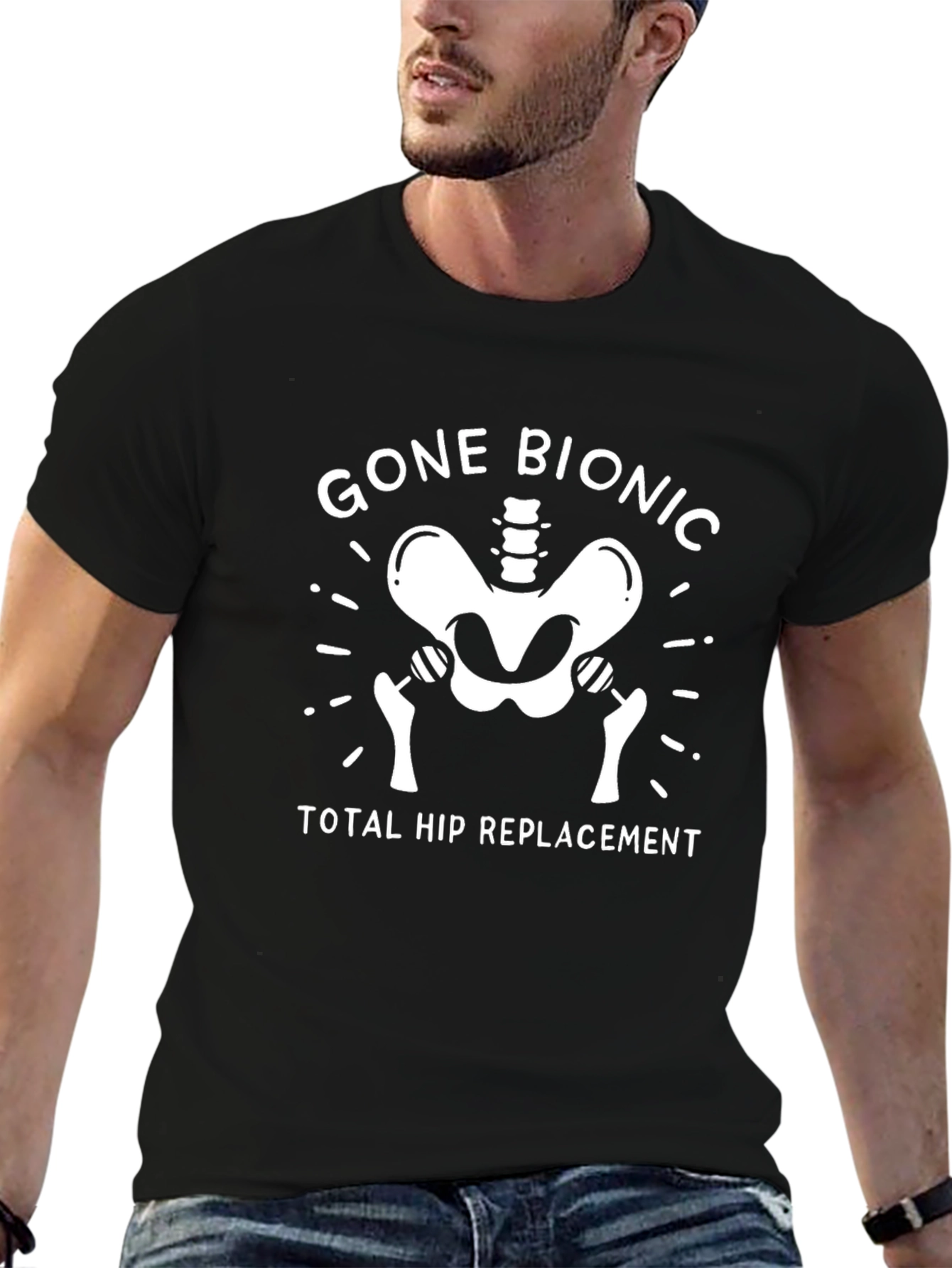 Black Gone Bionic Hip Replacement T-Shirt view 6