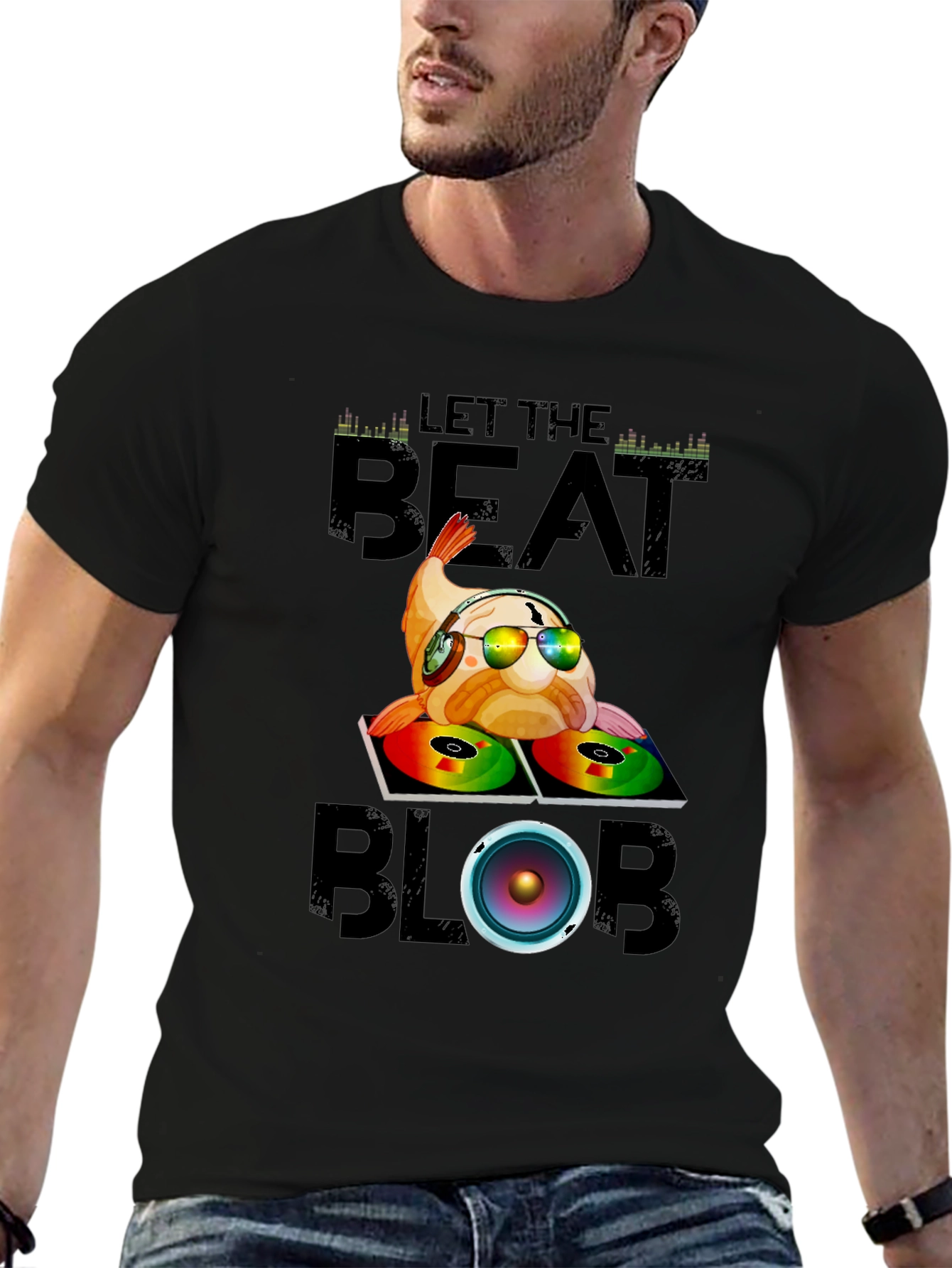 Black Let the Beat Blob T-Shirt - DJ Fish Graphic Tee view 6