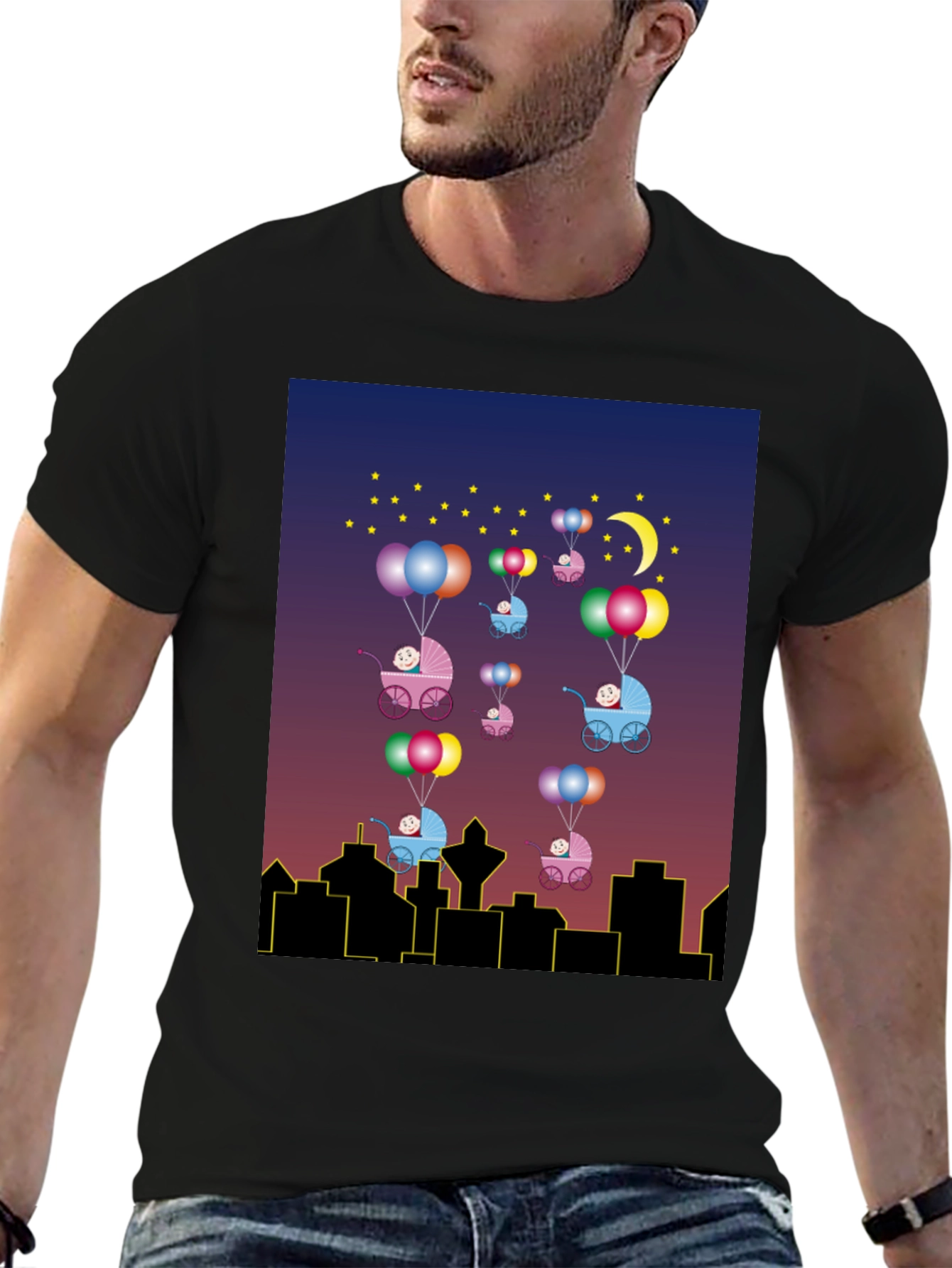 Black Novelty Baby Balloon Ride T-Shirt view 6