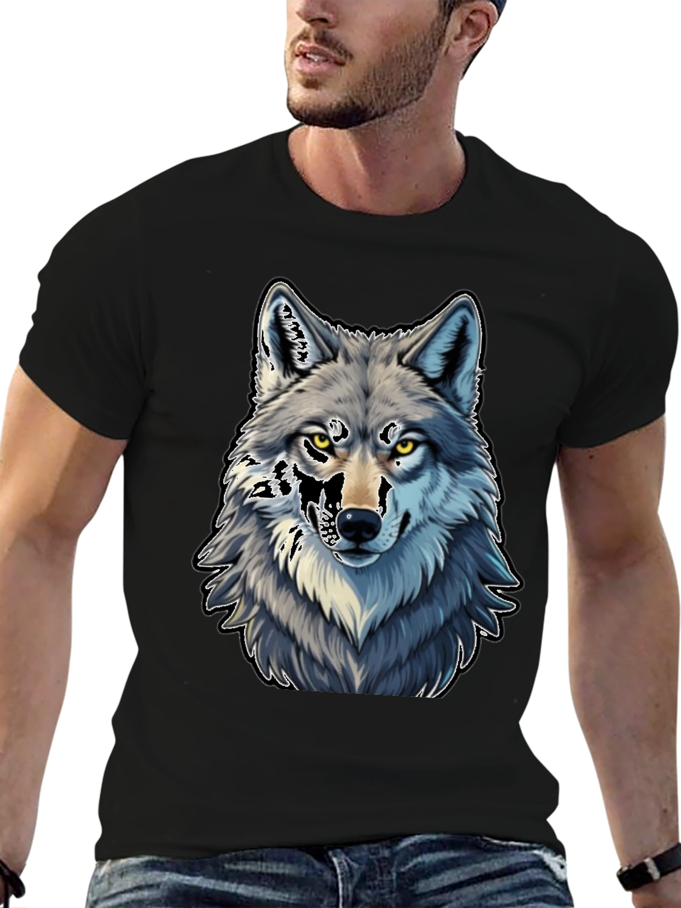 Black Wolf Graphic Tee - Black Cotton Blend view 6