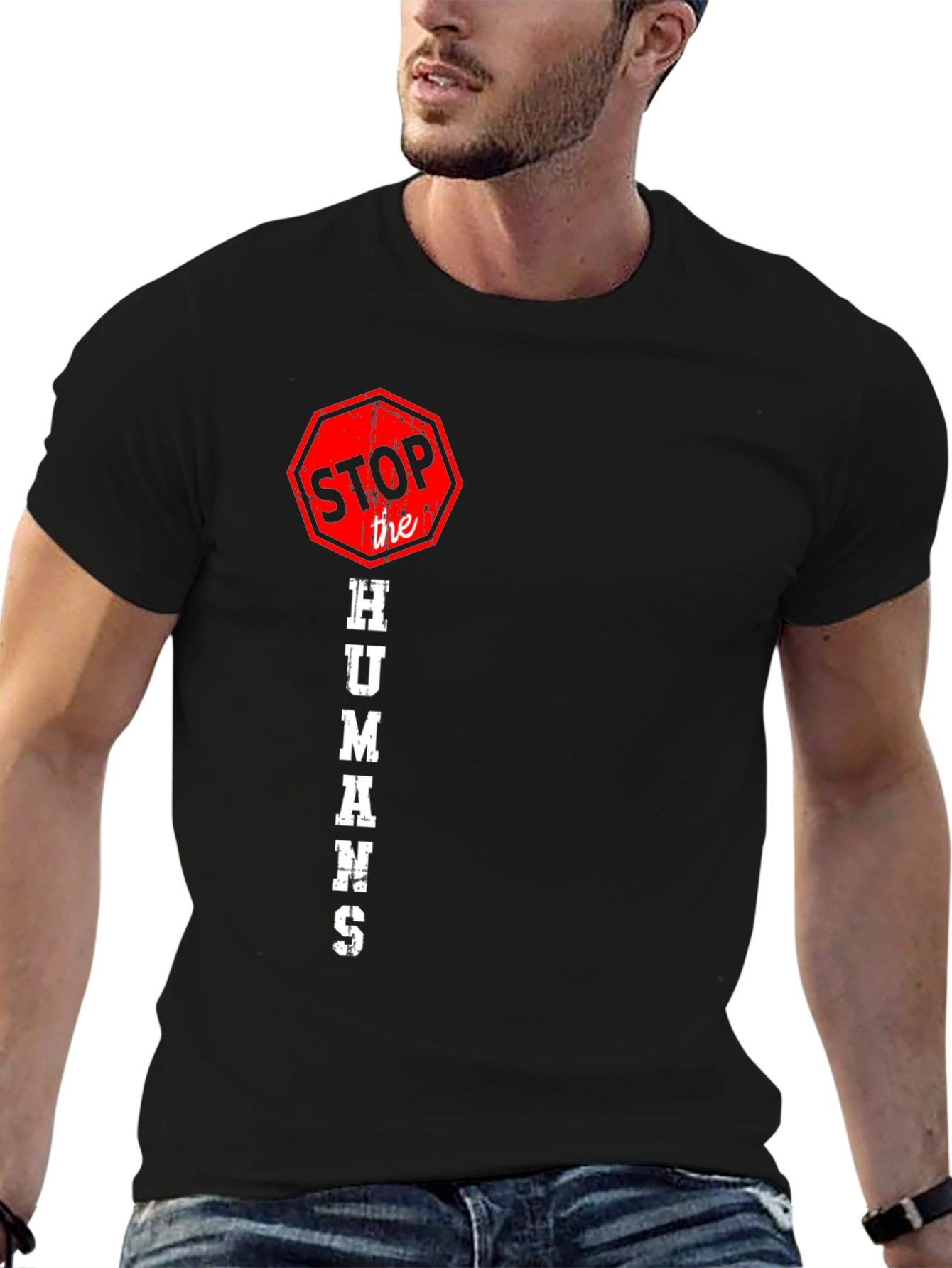 Black Stop the Humans T-Shirt view 6
