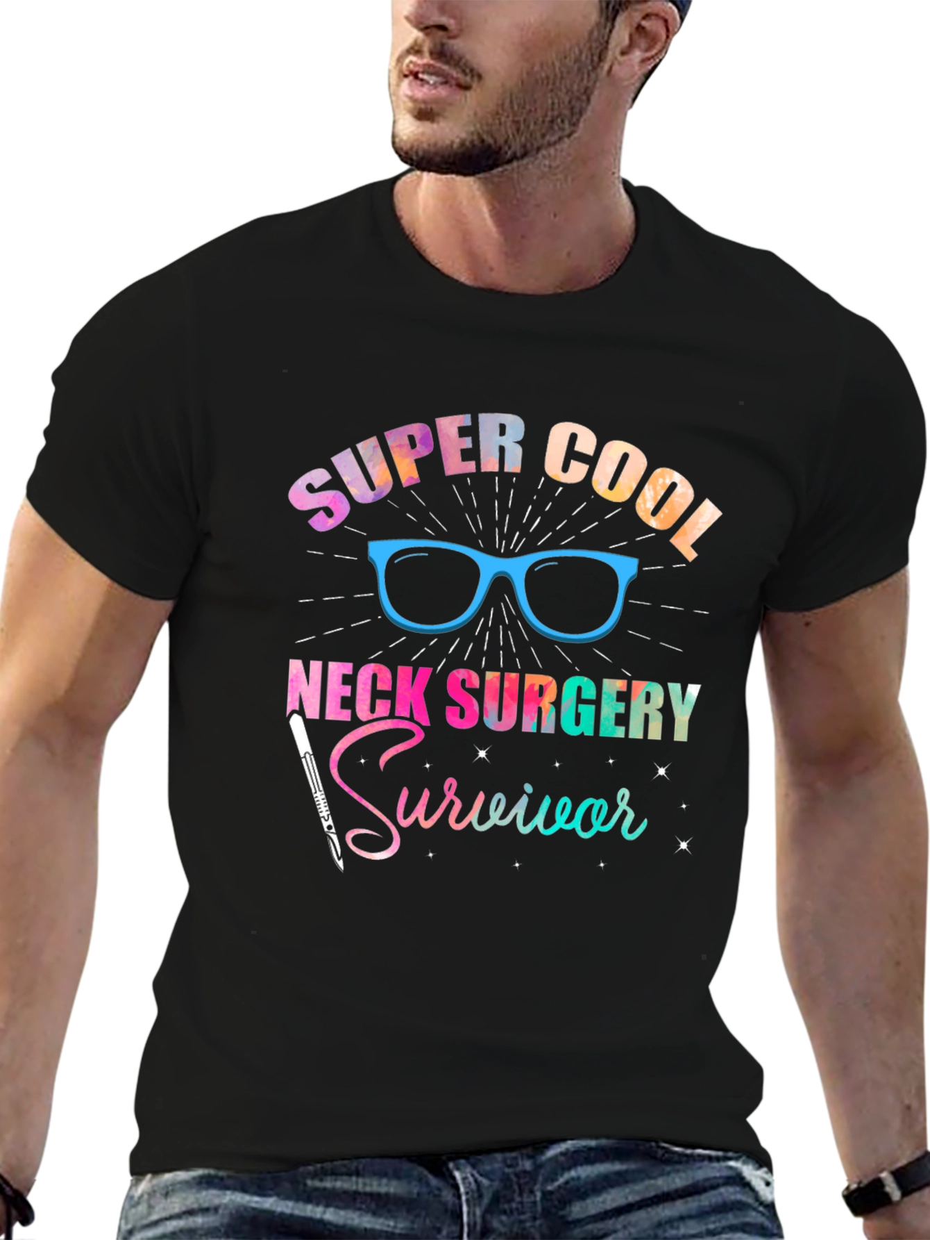 Black Super Cool Neck Surgery Survivor T-Shirt view 6