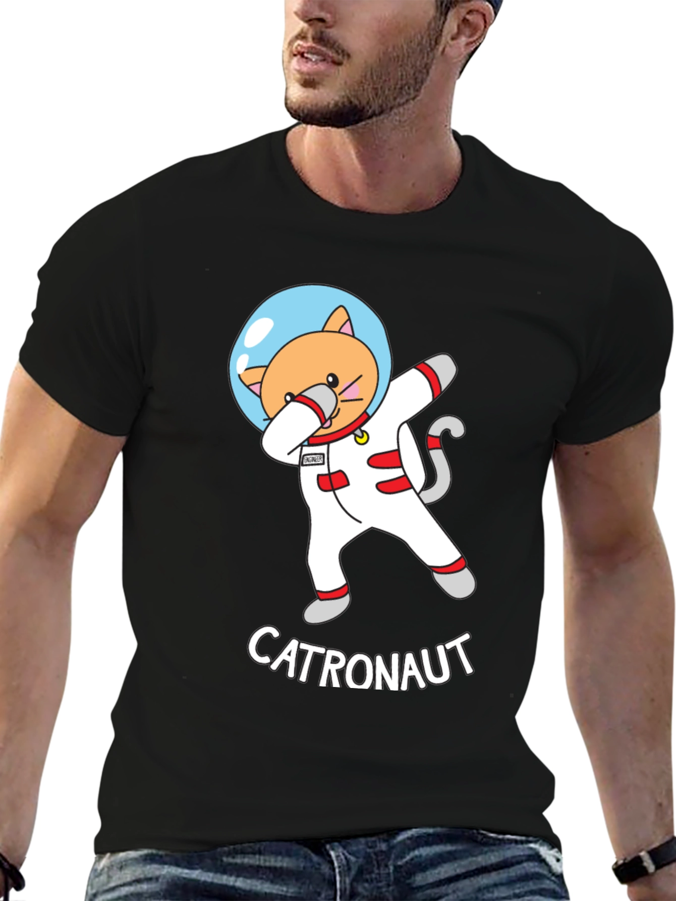 Black Catronaut T-Shirt - Dabbing Cat Astronaut Design view 6