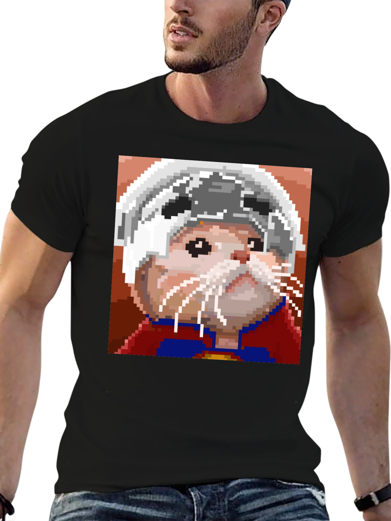 Black Pixel Art Hamster Hero T-Shirt view 6
