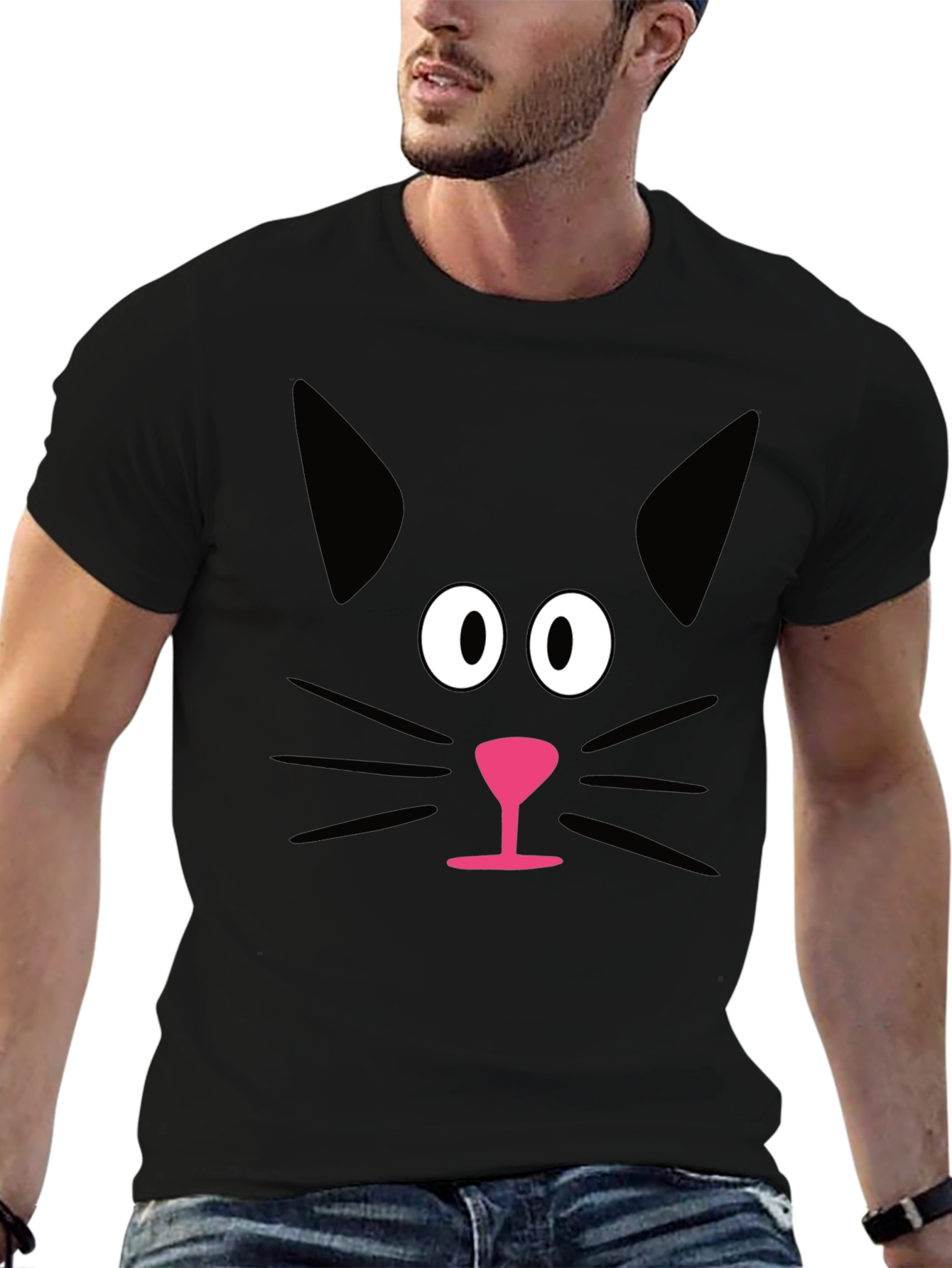 Black Funny Black Cat Face Graphic T-Shirt view 6