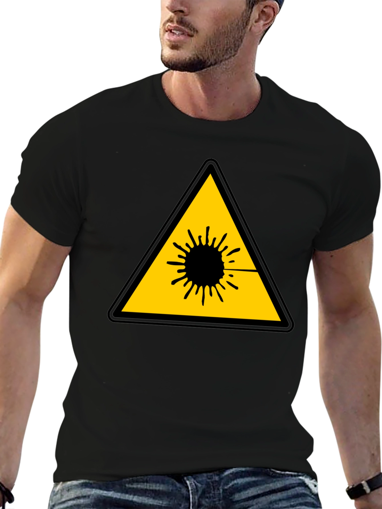 Black Laser Hazard Black T-Shirt - Warning Graphic Tee view 6