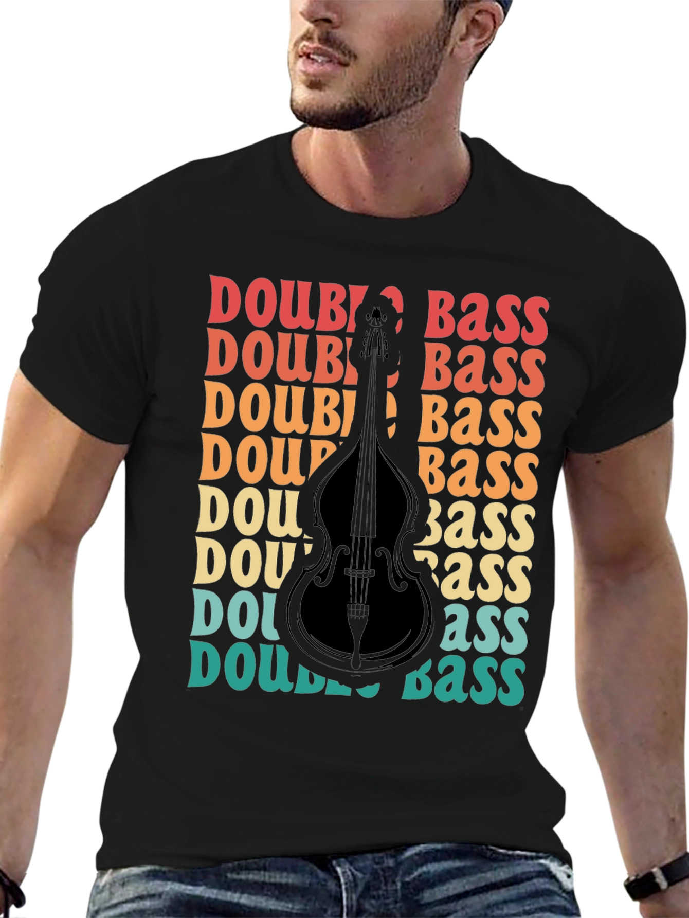 Black Double Bass Graphic T-Shirt Retro Style Musician Tee view 6