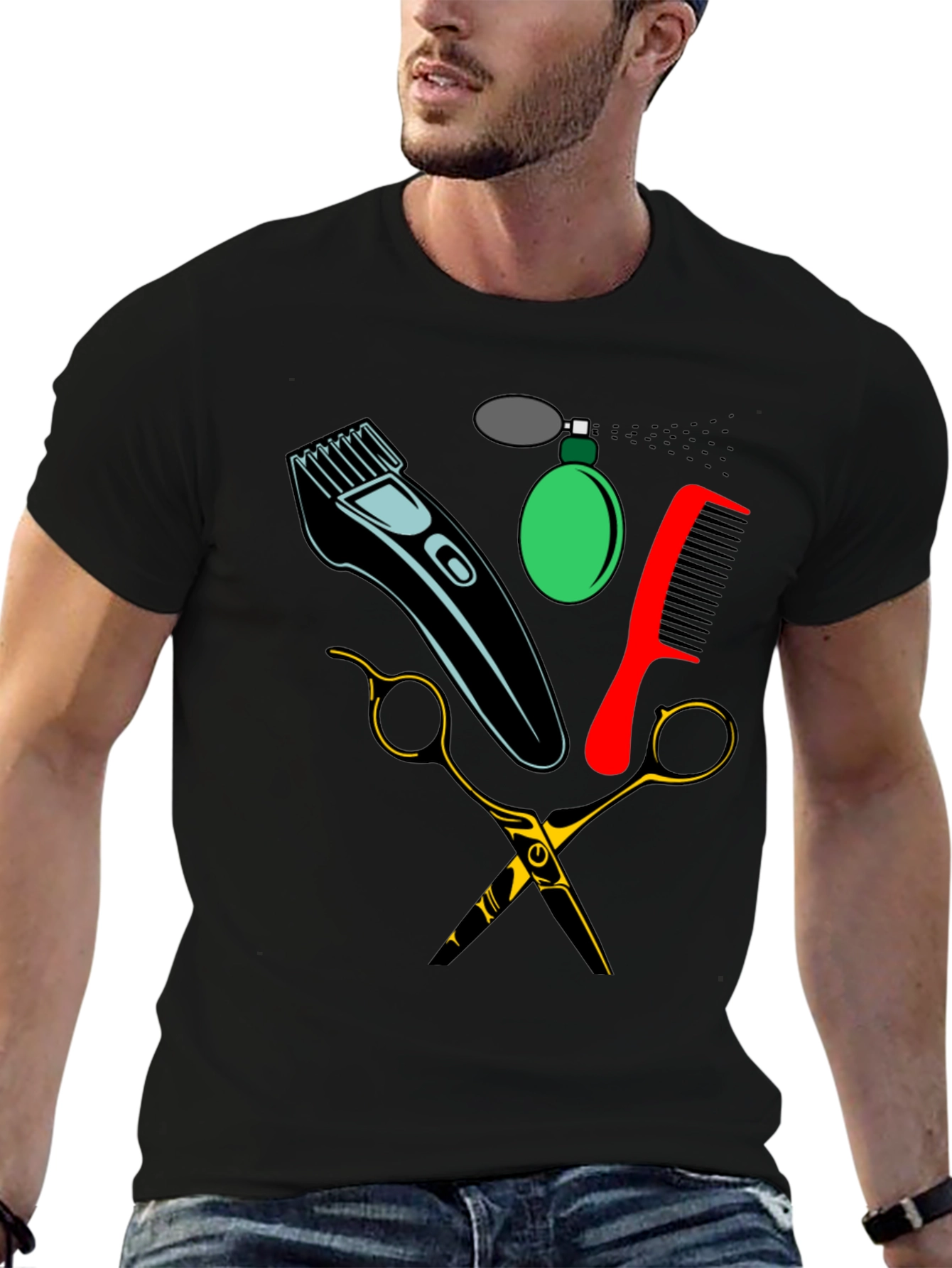 Black Barber Tools Graphic Tee - Black view 6